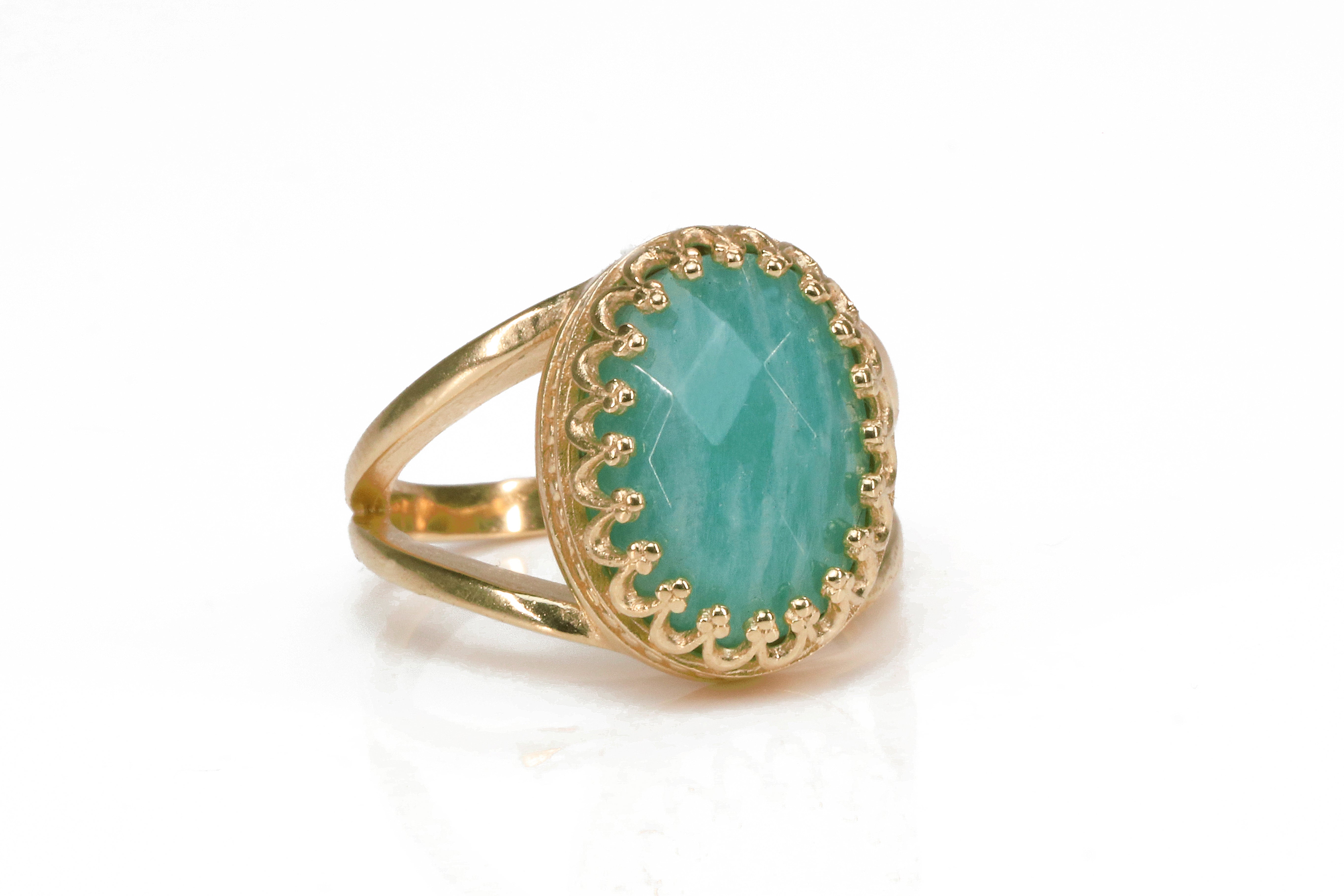 Statement Amazonite Ring in Rose Gold Rings Anemone Jewelry