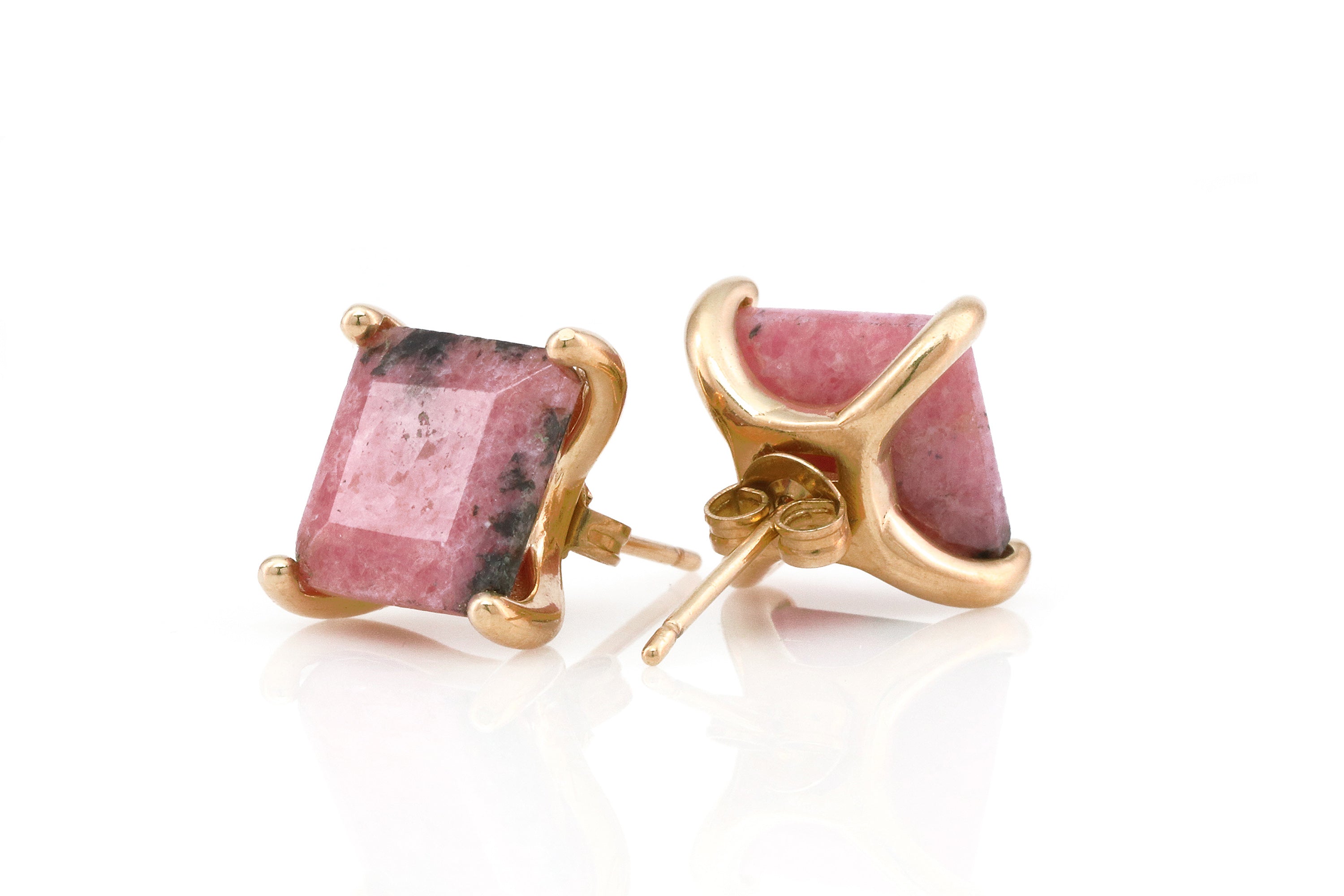 Artisan Square Rhodonite Gold Earrings Earrings Anemone Unique