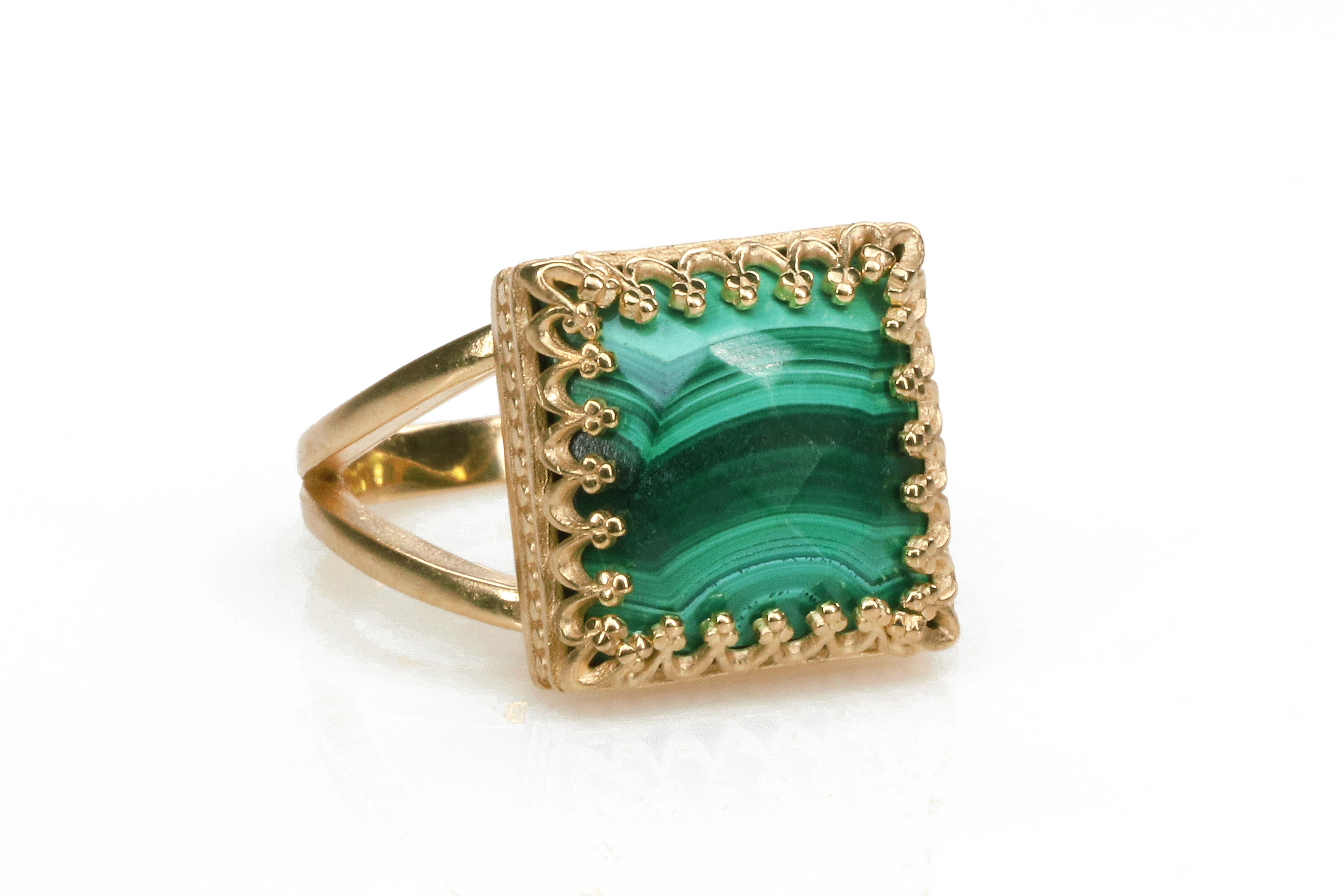 Stunning Marbled Malachite Ring in 14k Gold-filled Band Rings Anemone Jewelry