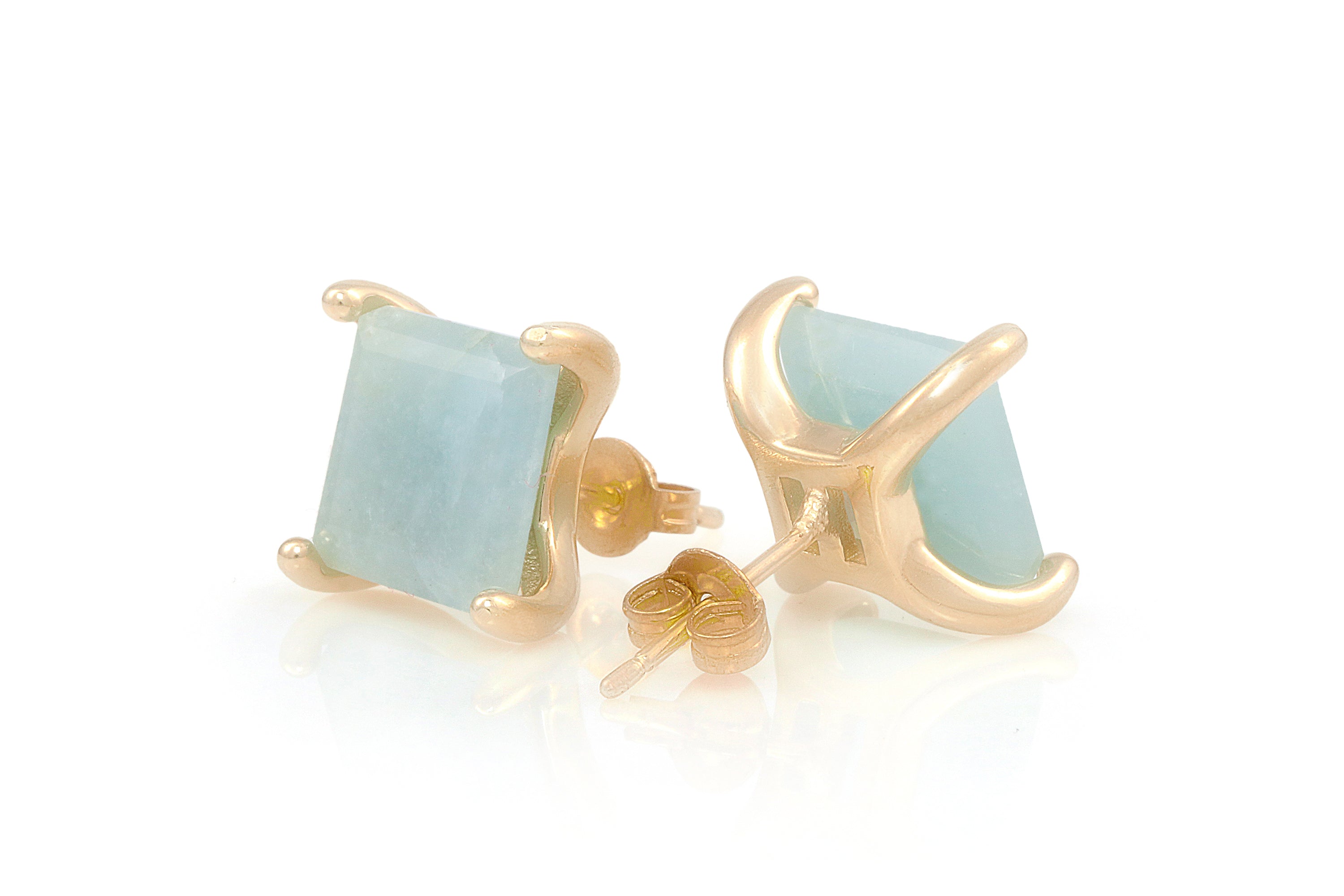 Elegant Square Aquamarine Gold Earrings Earrings Anemone Unique