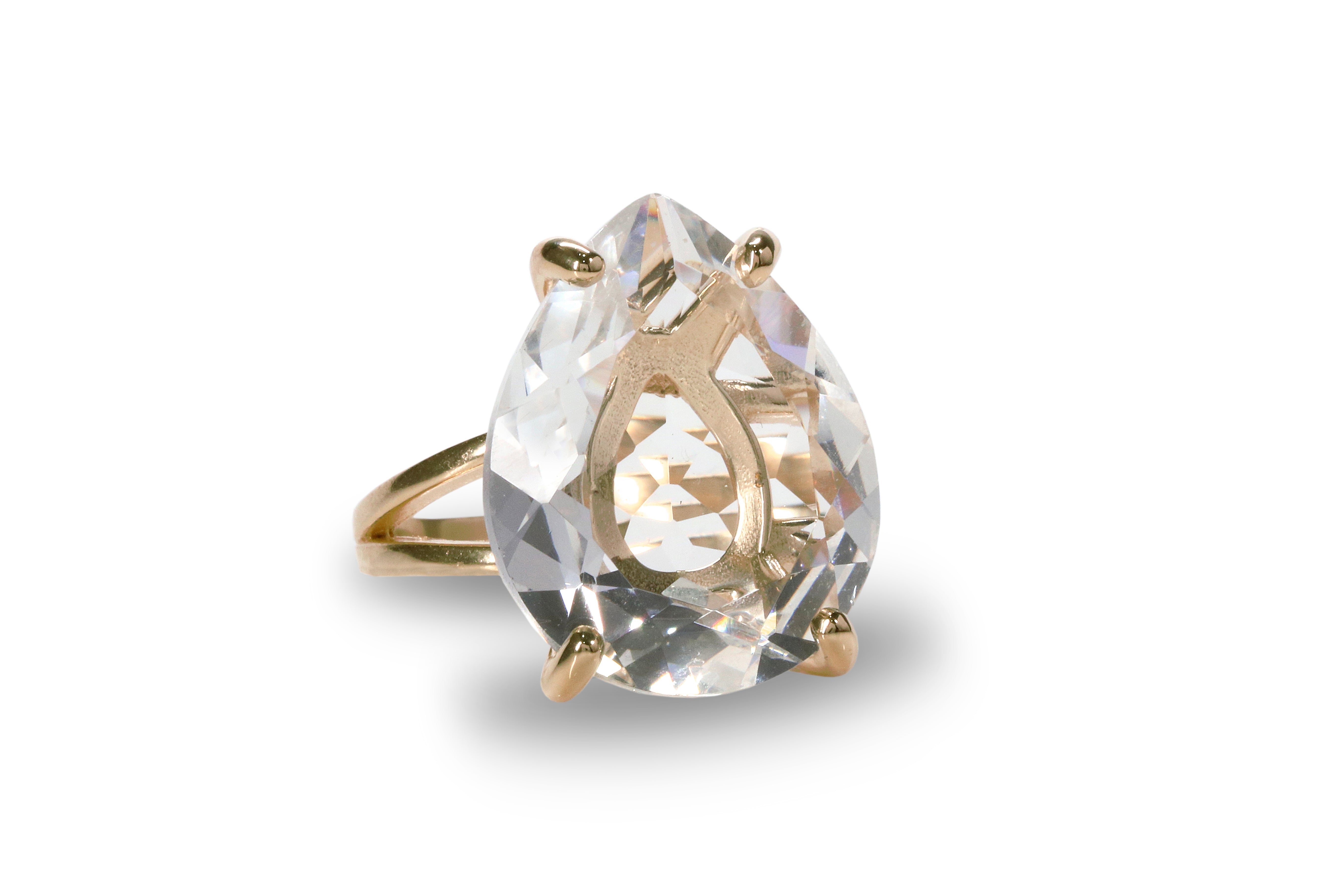 14K Gold-filled Ring with Clear Quartz Rings Anemone Jewelry