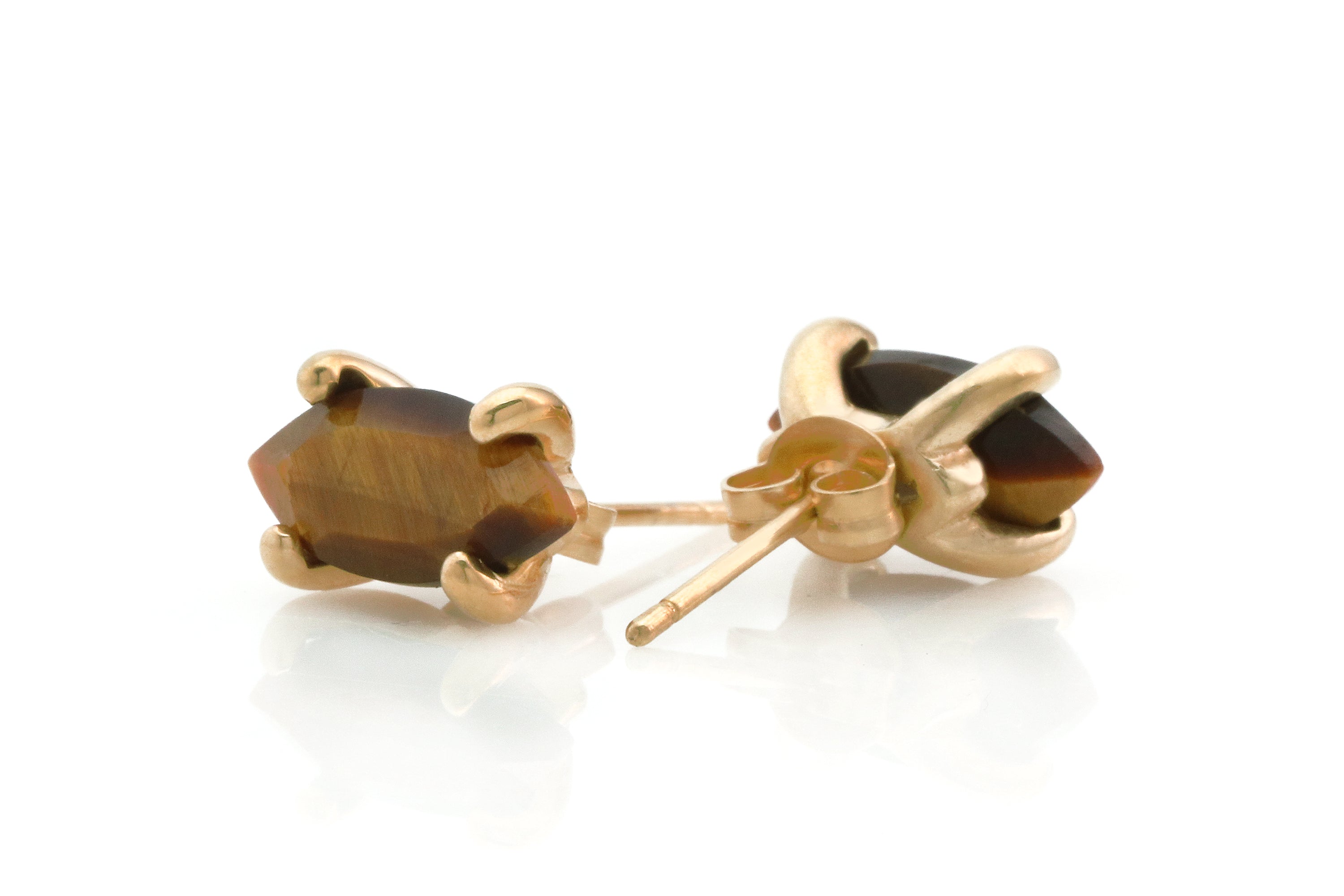 Intriguing Dainty Tiger Eye Stud Earrings in Gold Earrings Anemone Unique