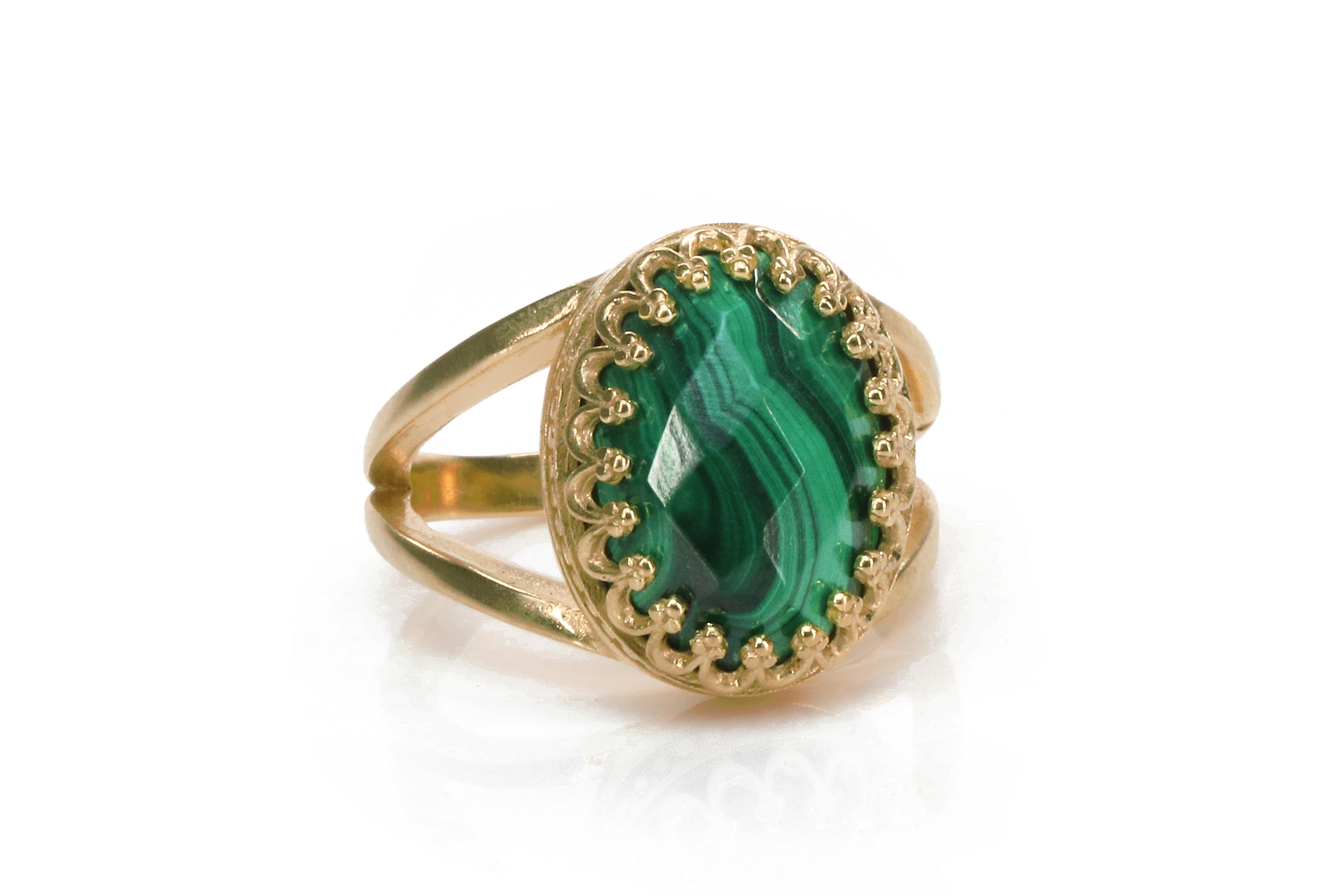 14k Gold Oval Malachite Ring Rings Anemone Jewelry