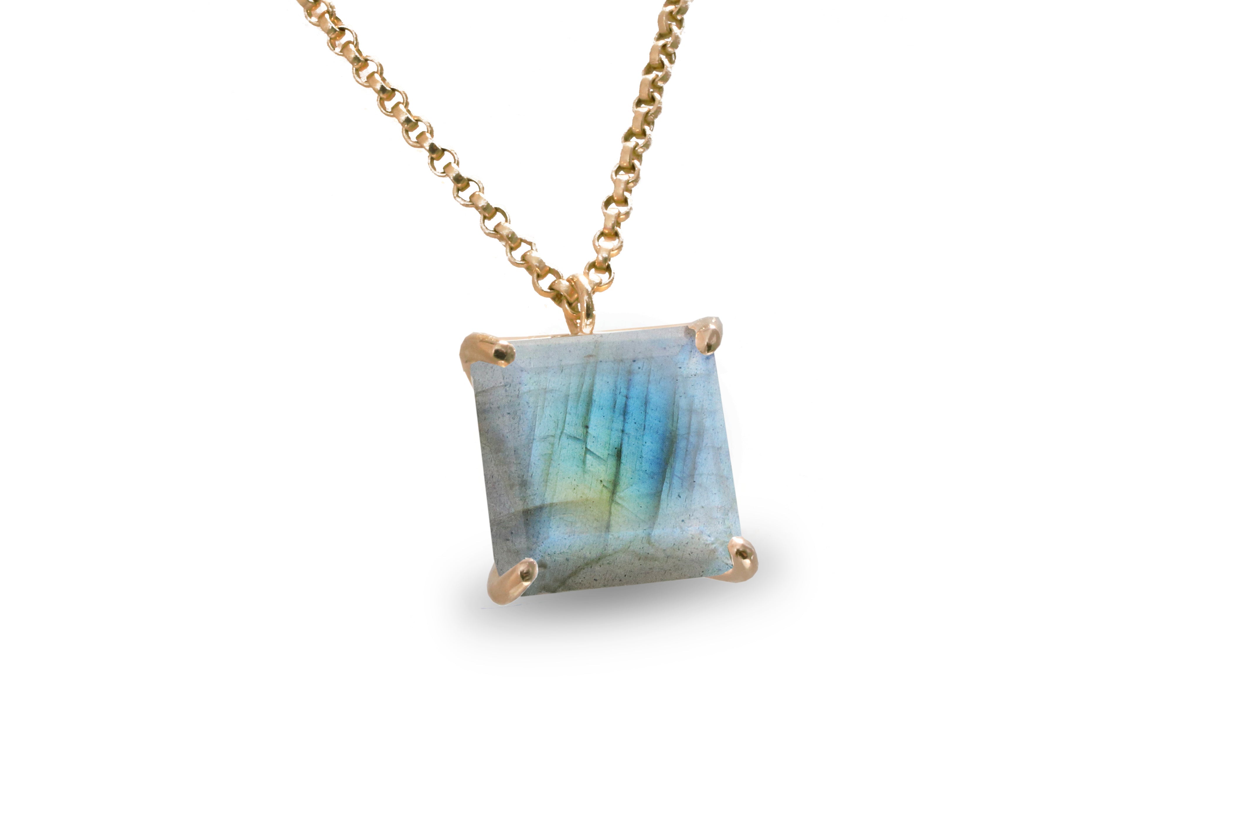 Unique Square Labradorite 14k Gold Pendant Necklace necklaces Anemone Jewelry