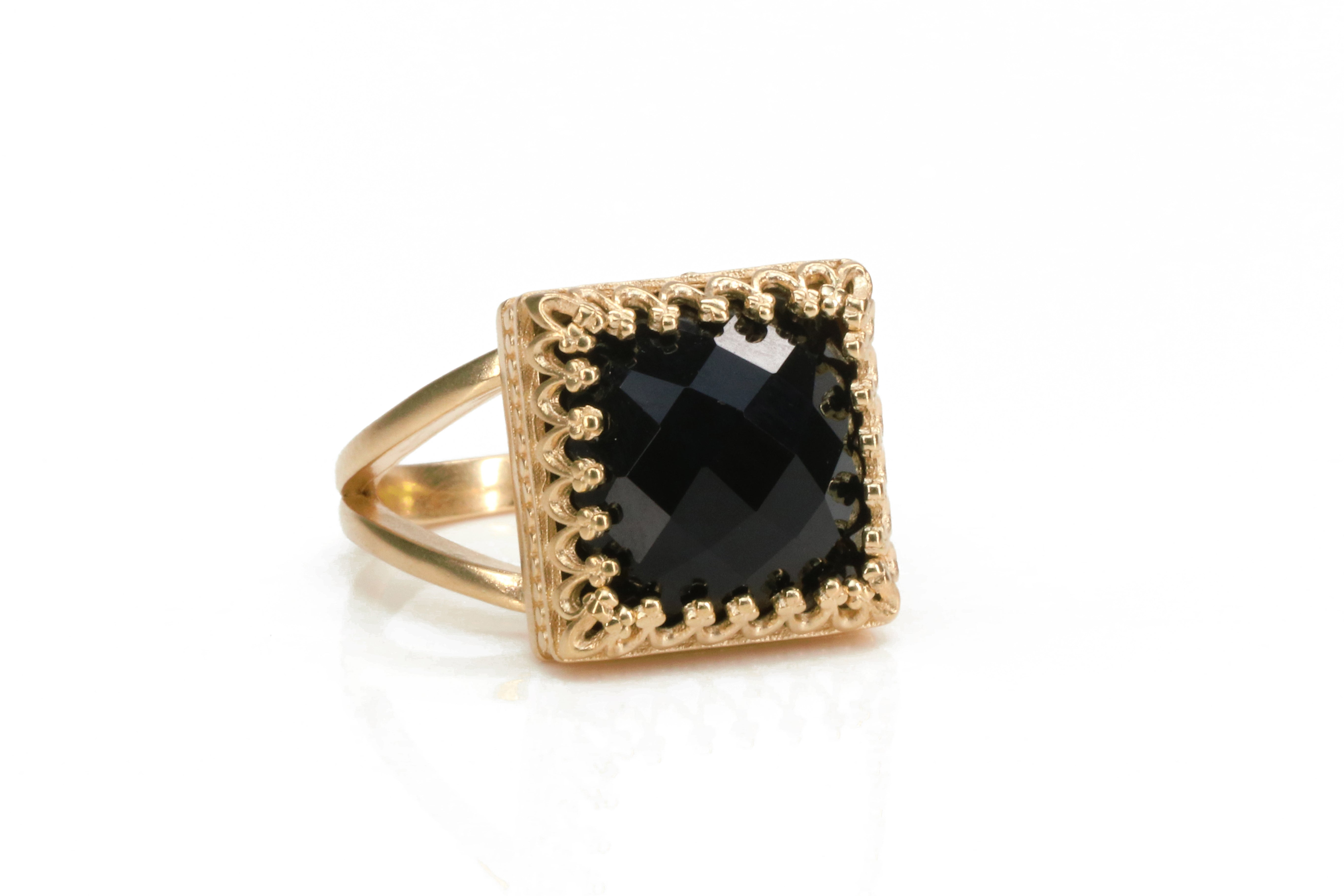 Faceted Black Onyx Ring in 14K Gold-Filled Ring Band Rings Anemone Jewelry