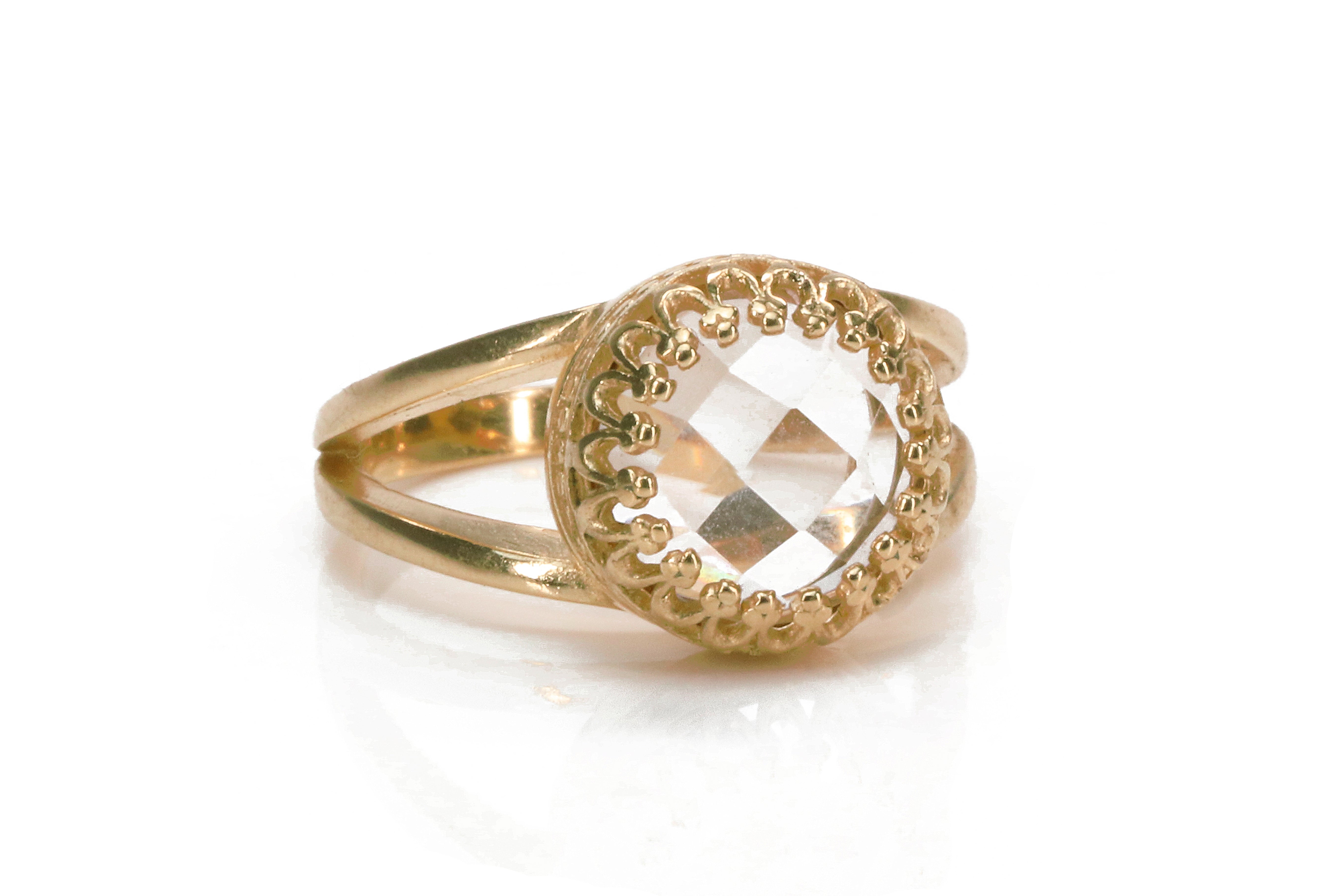 Crystal Quartz Gemstone in 14K Rose Gold Rings Anemone Jewelry