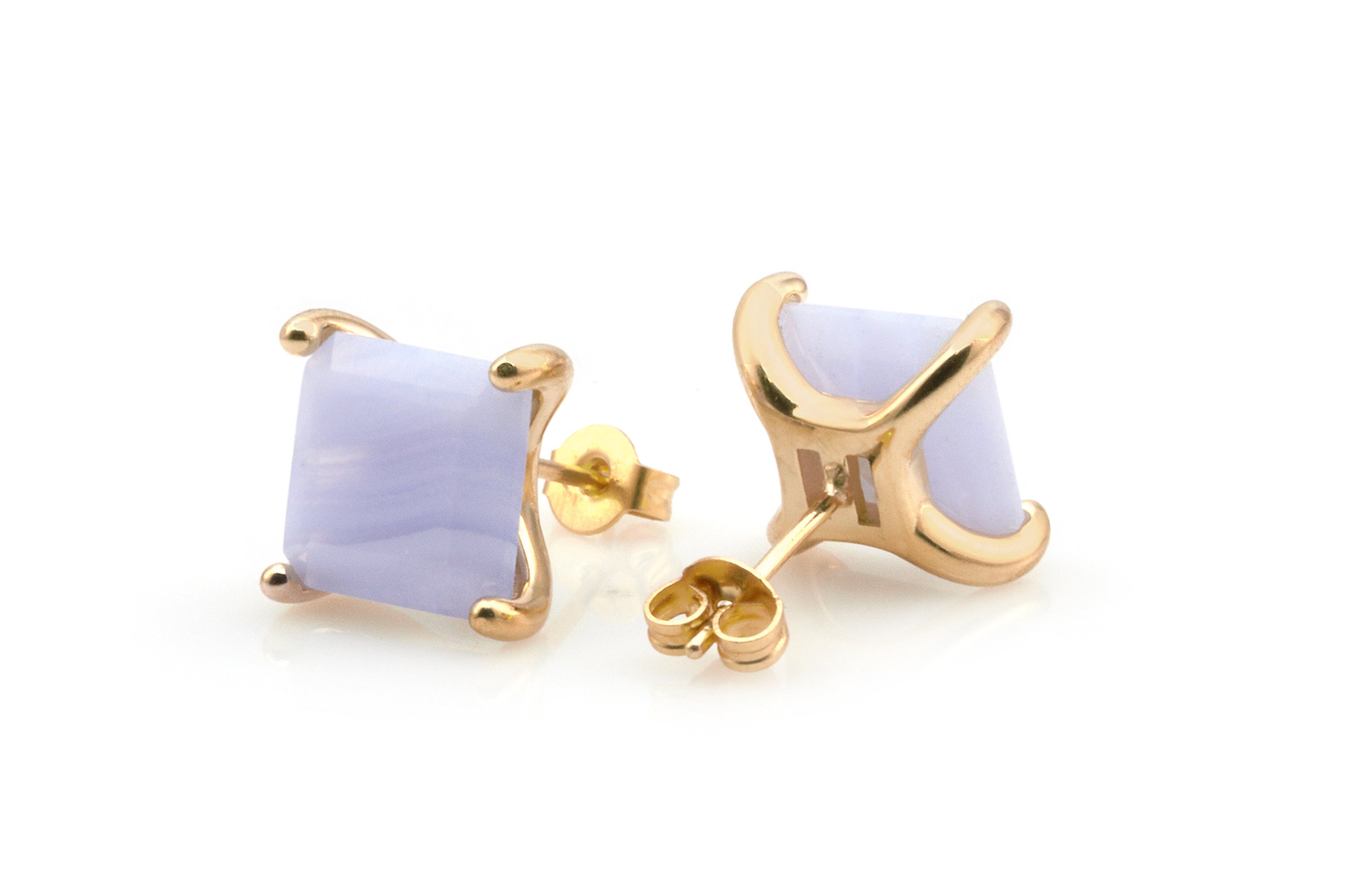 Blue Lace Agate Gold Stud Earrings Earrings Anemone Unique