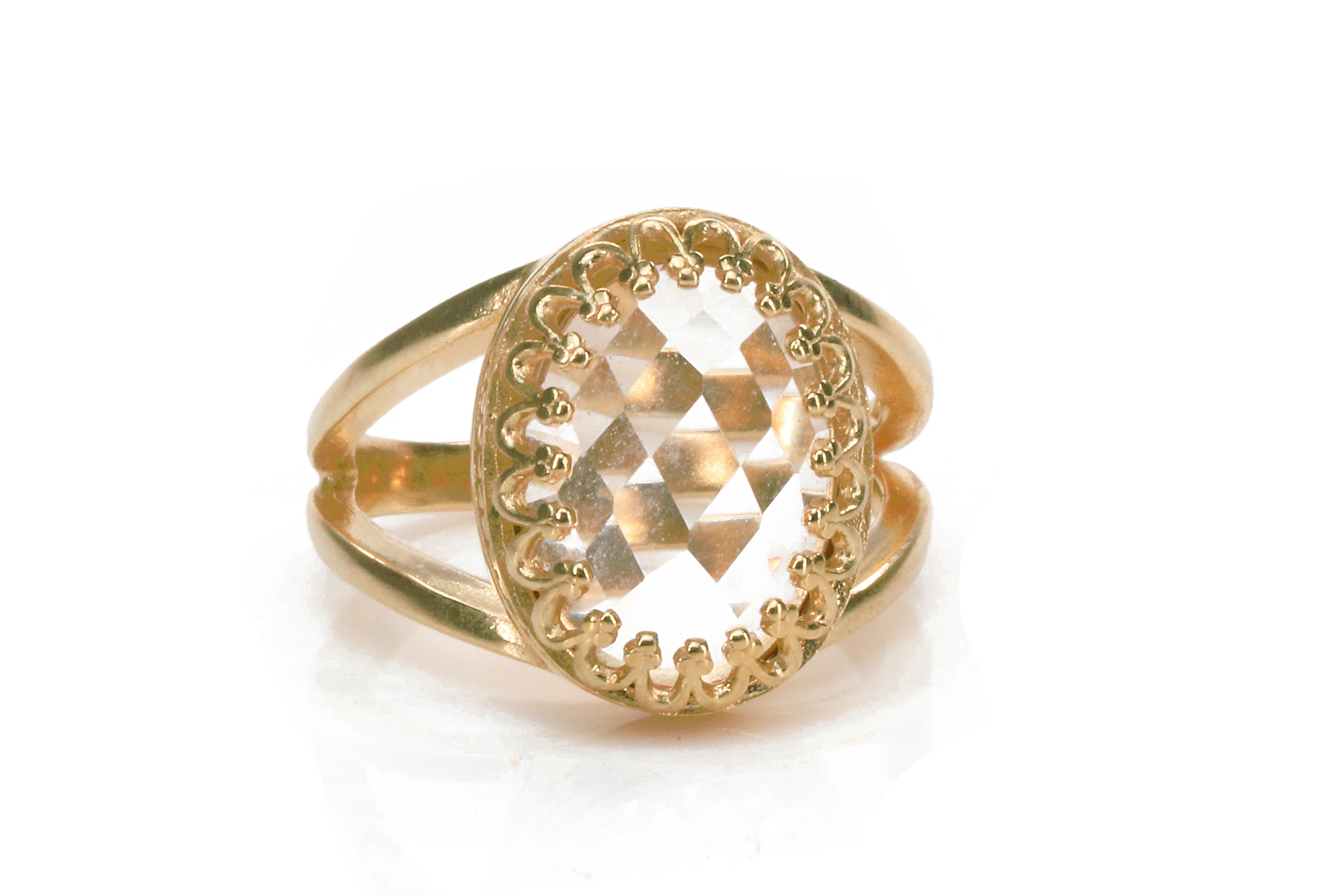 Faceted Oval Crystal Quartz in 14k Gold Filled Ring Band Rings Anemone Jewelry