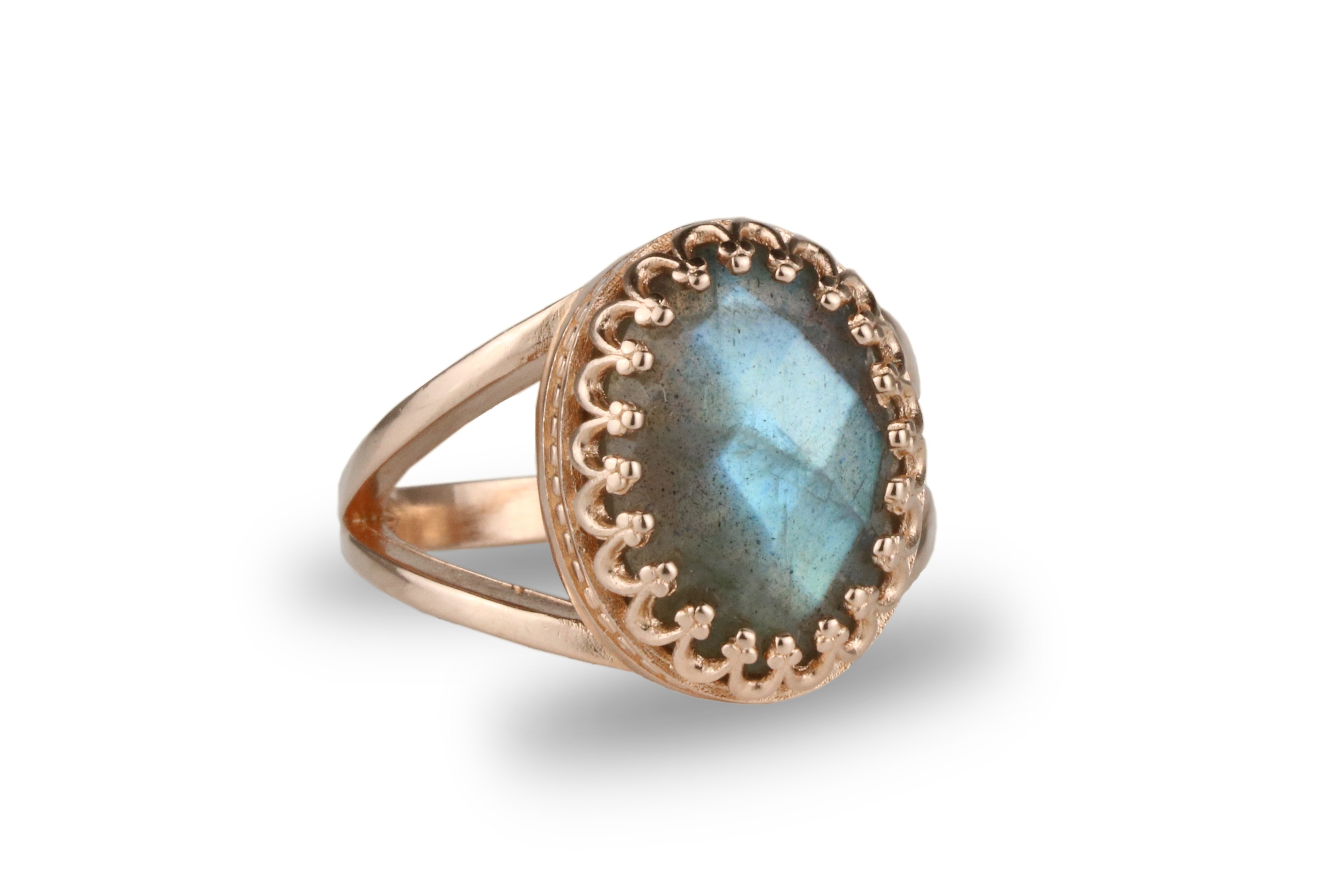 Labradorite Ring with 14k Rose Gold-filled Double Band Rings Anemone Jewelry