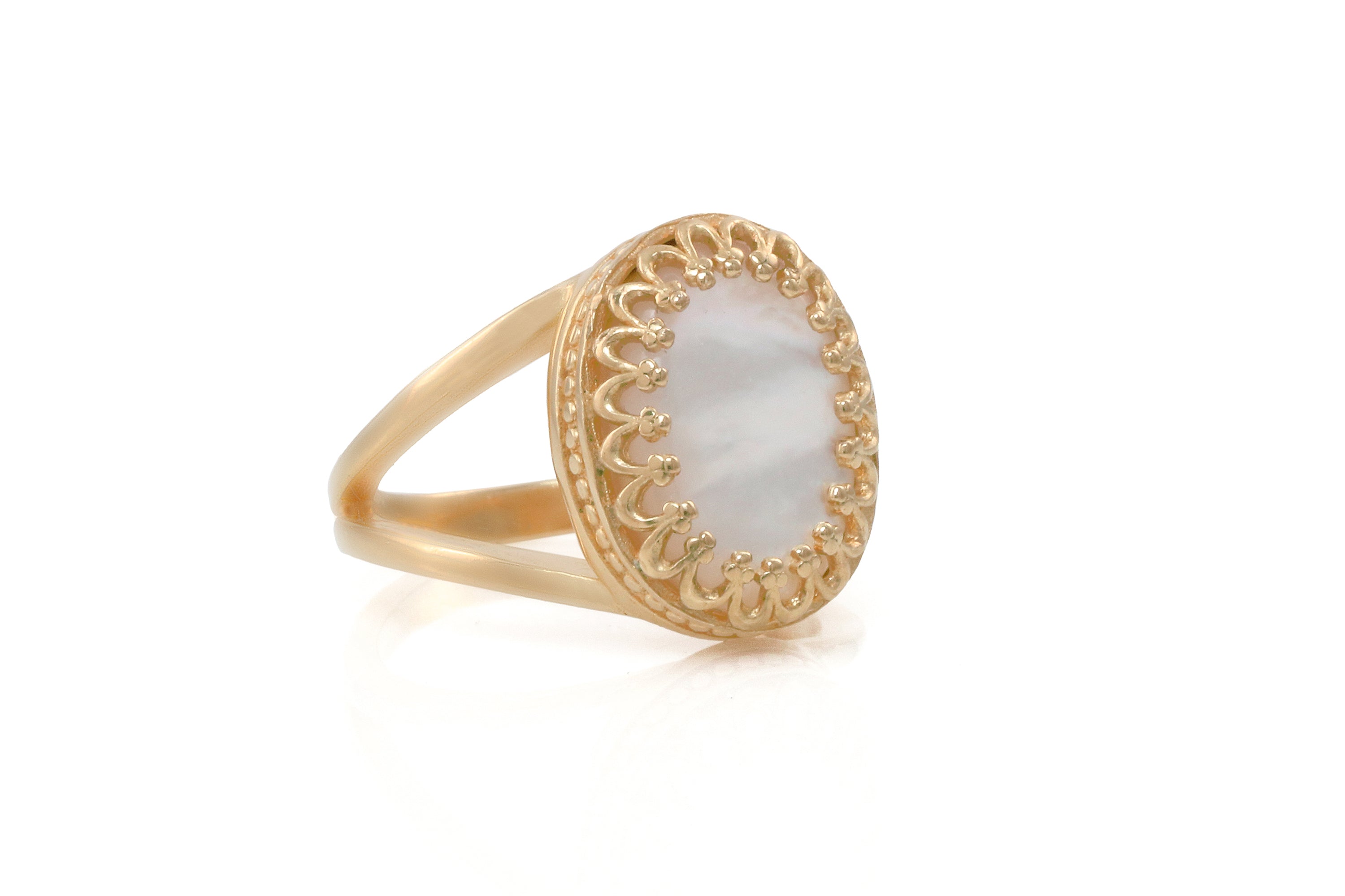 Oval Mother of Pearl Ring in 14k Gold Rings Anemone Jewelry