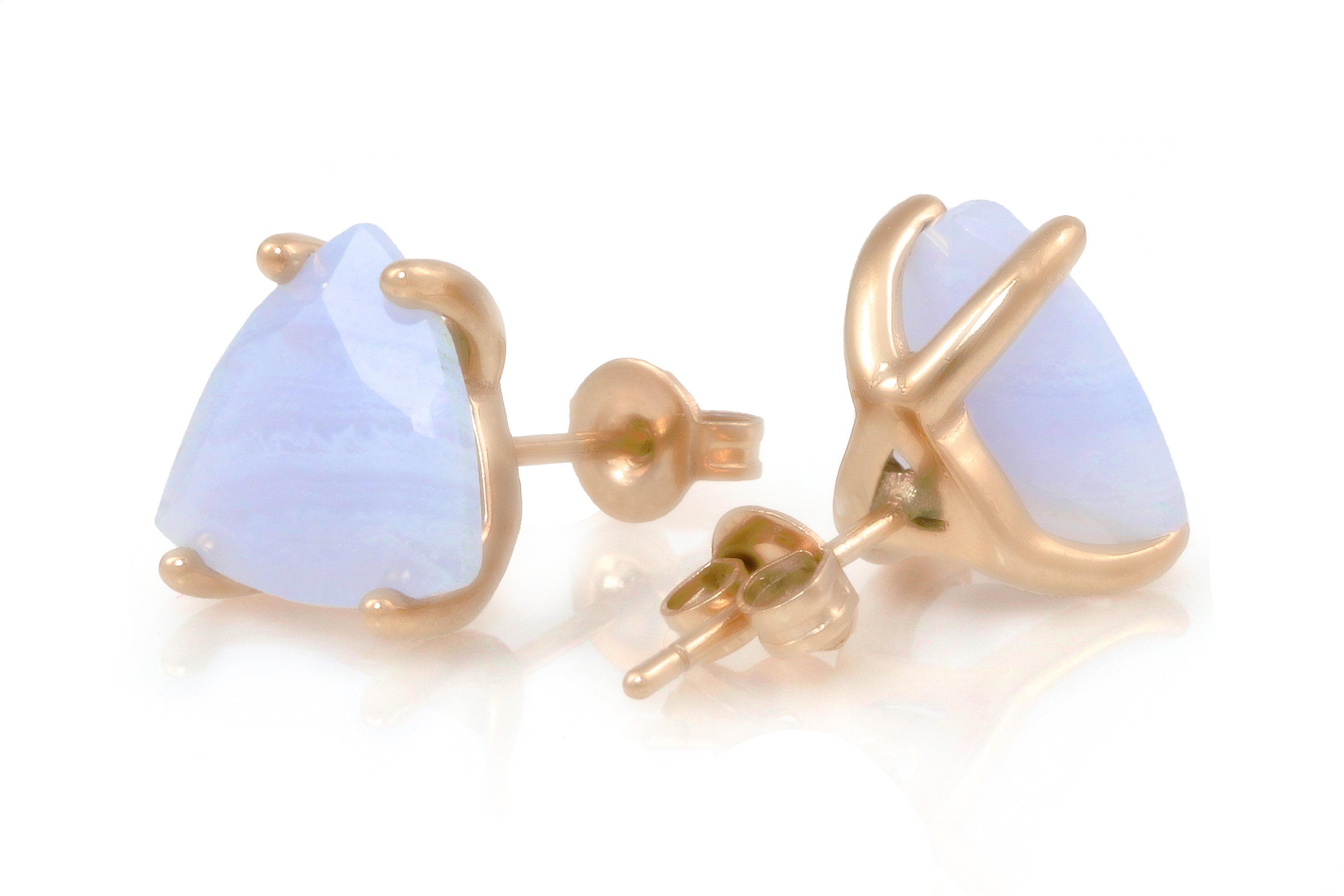 Trillion Stud Lace Agate Earrings in Gold Earrings Anemone Unique