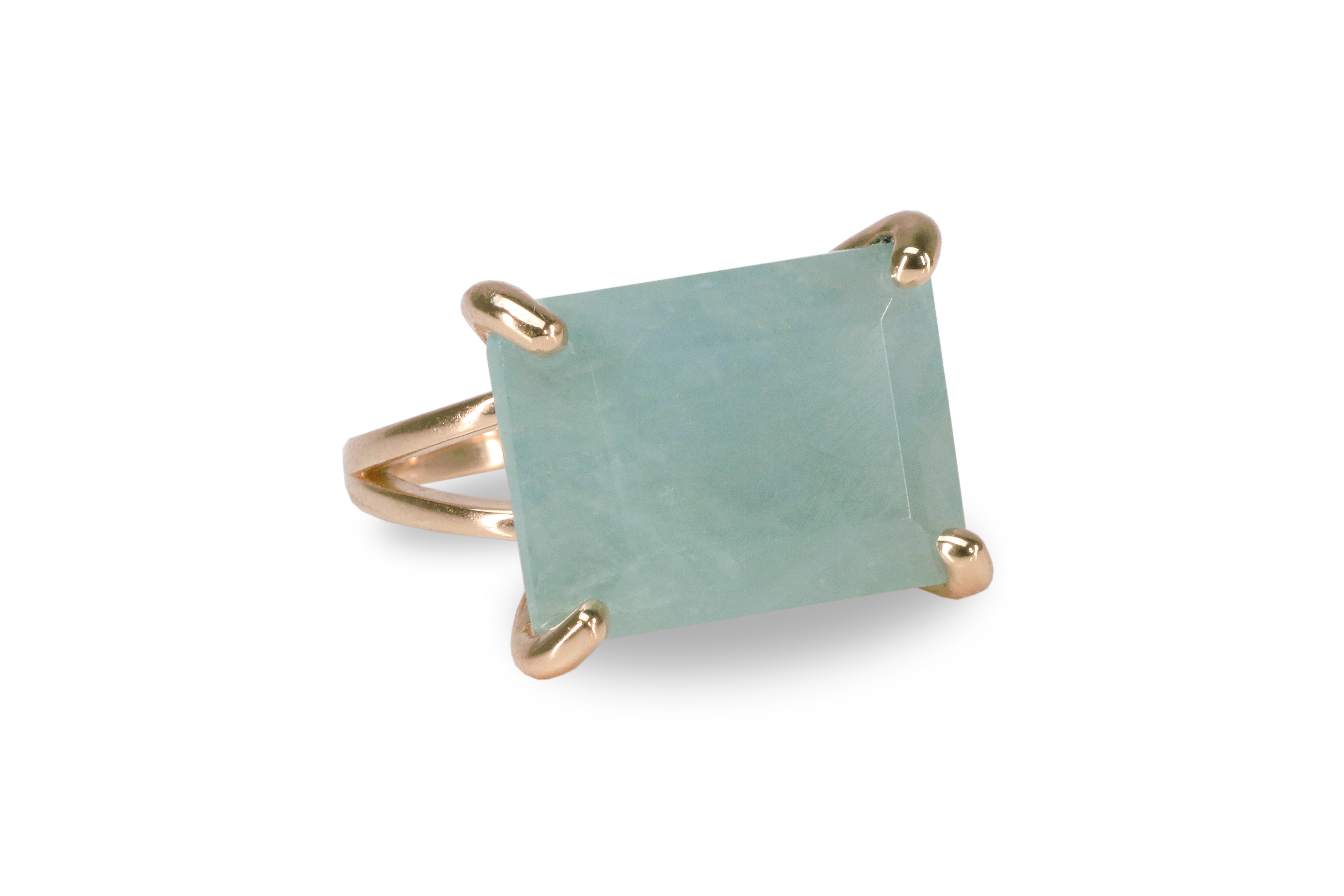 Blue Green Aquamarine Ring in 14k Rose Gold Rings Anemone Jewelry
