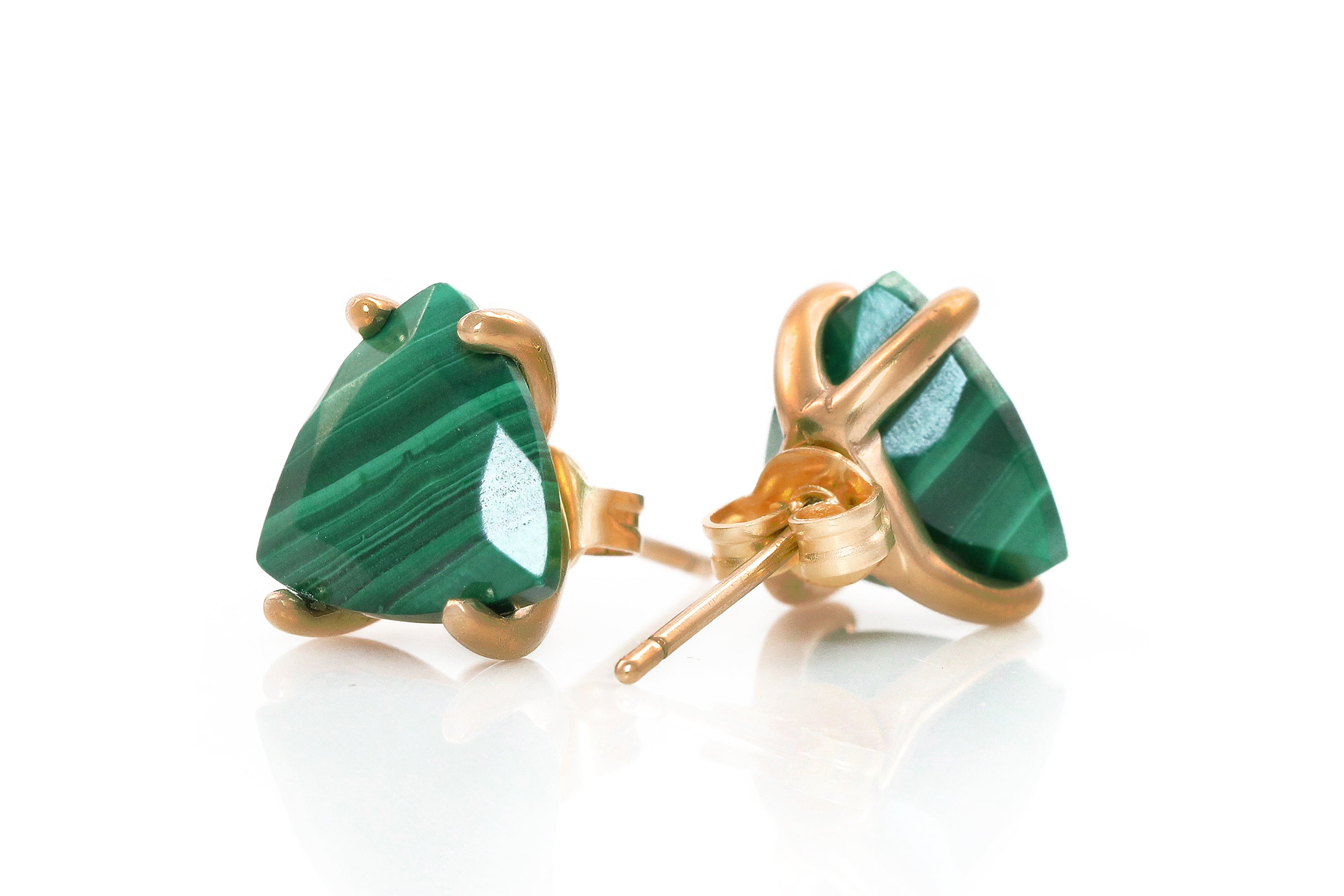 Triangle Malachite Earrings in Gold Earrings Anemone Unique