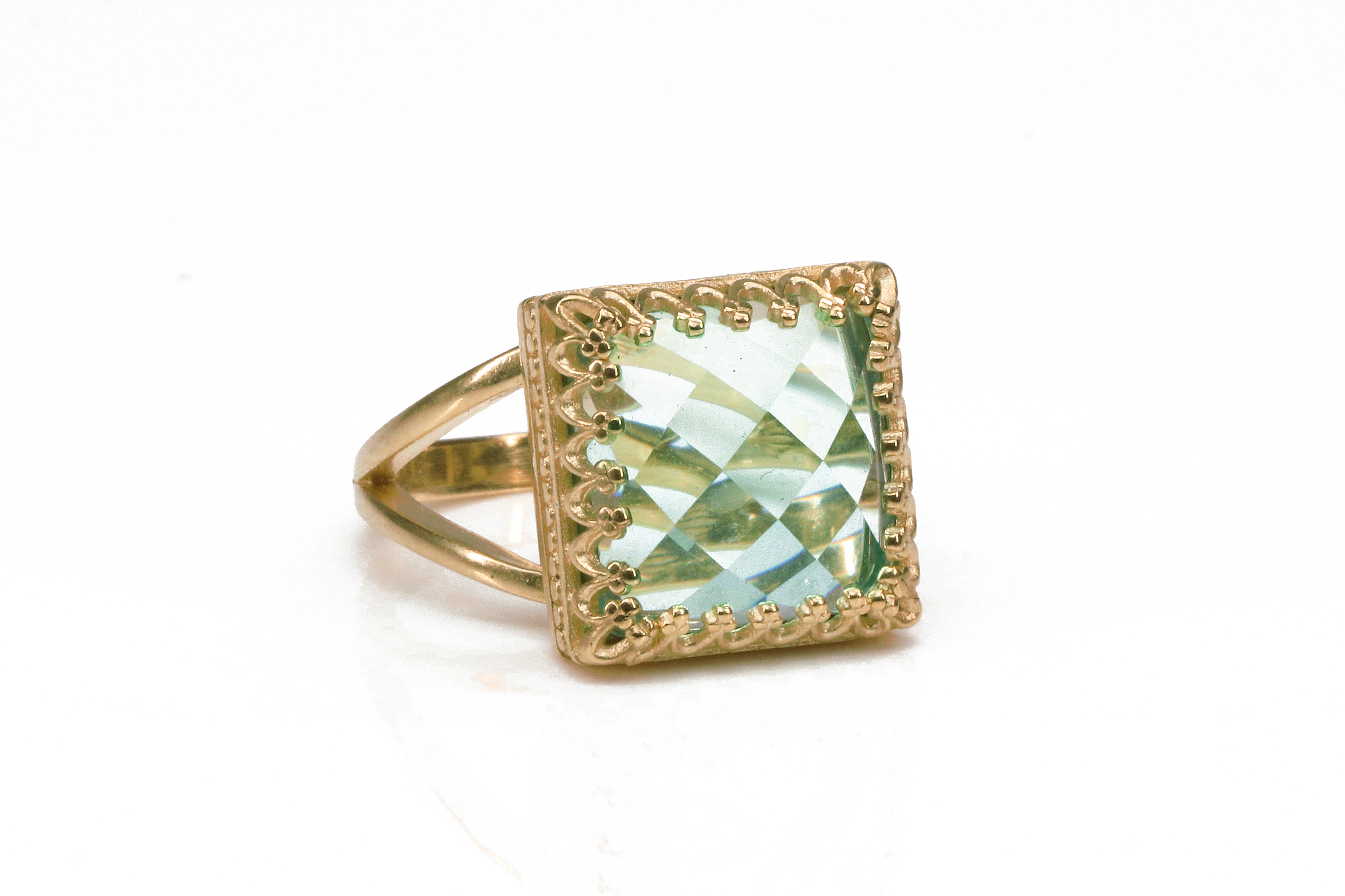 Faceted Blue Topaz Ring with 14k Gold-filled Double Band Rings Anemone Jewelry