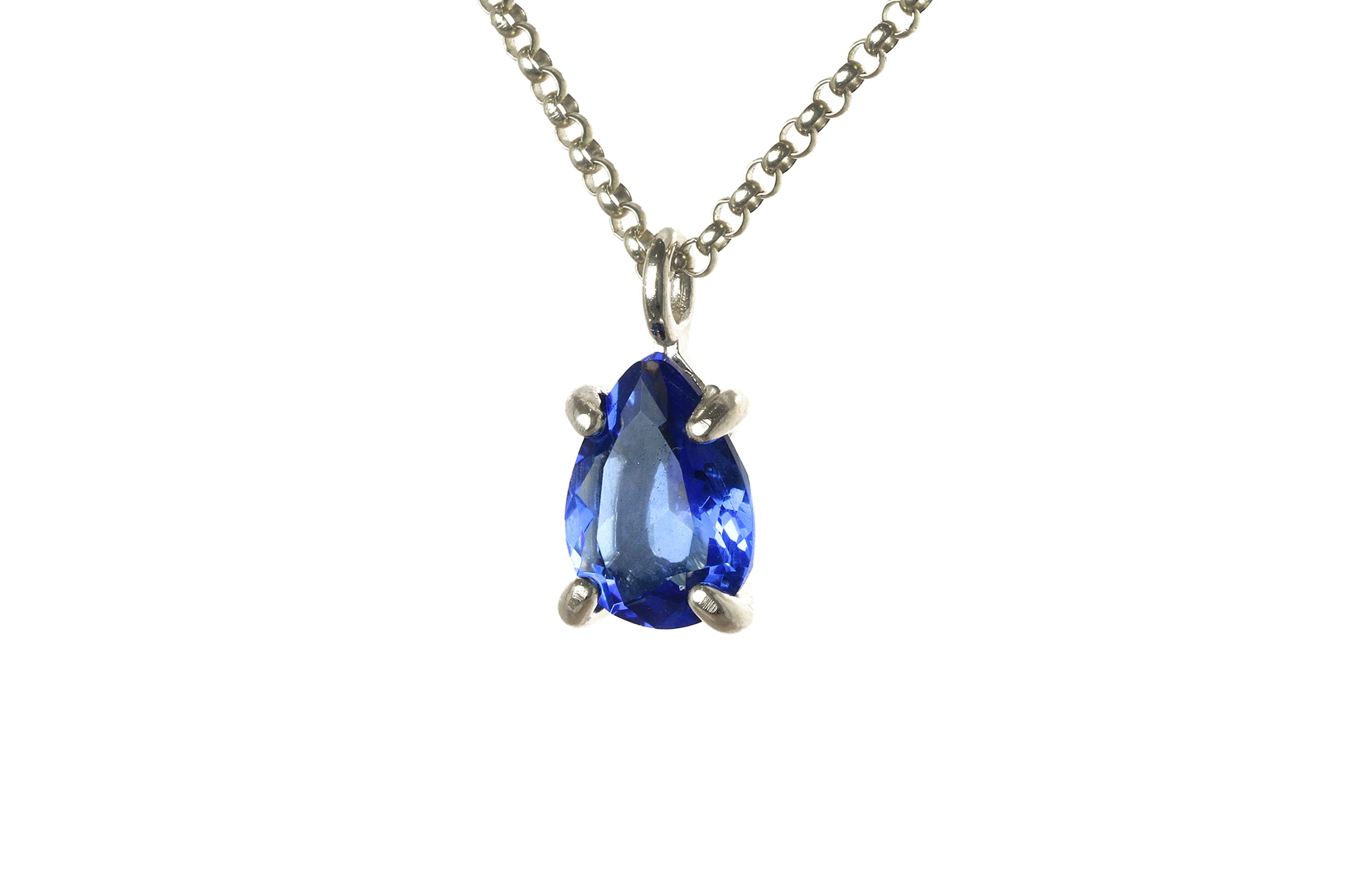 Pear Blue Sapphire Sterling Silver Necklace necklaces Anemone Unique