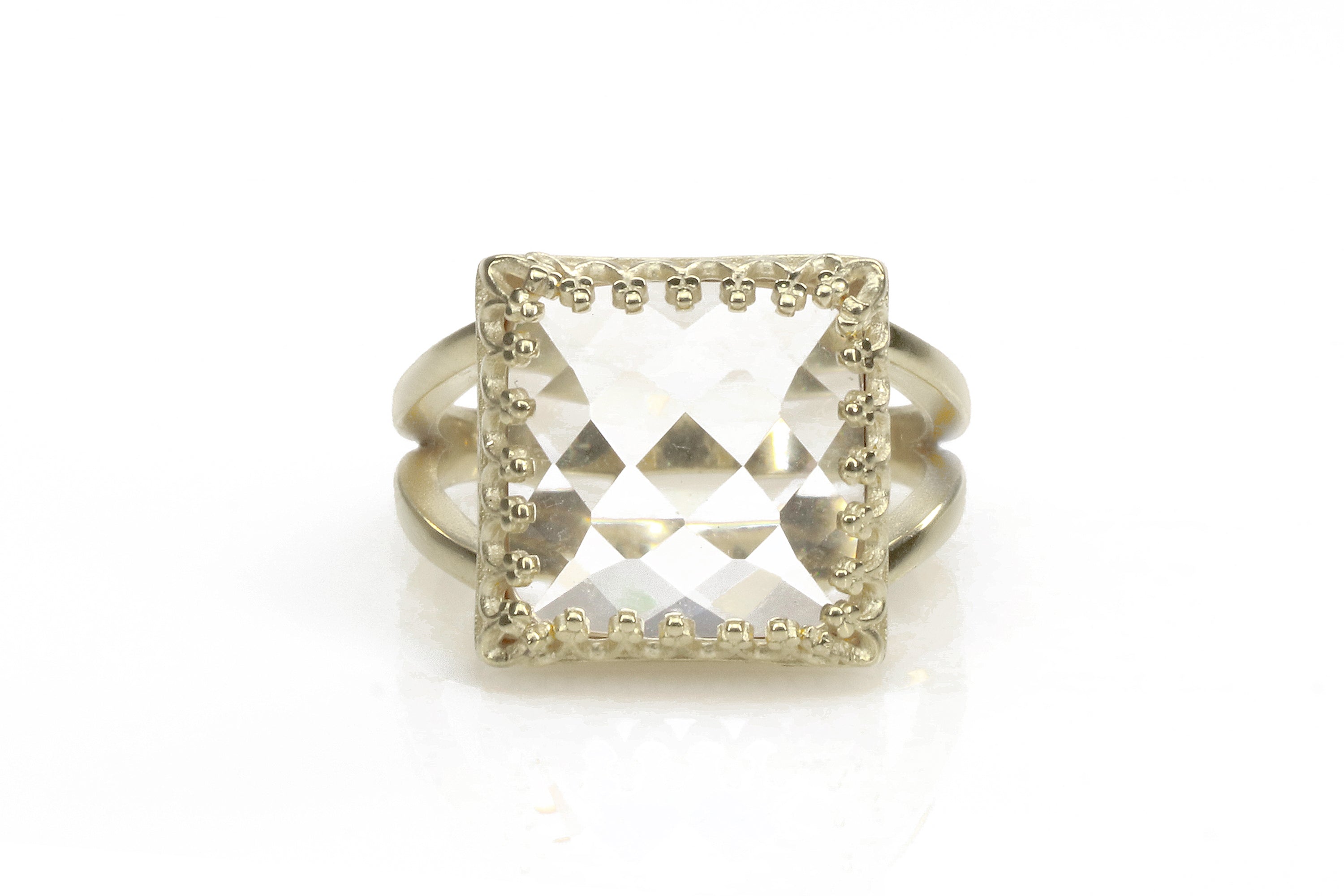 Custom Statement Clear Quartz Ring 925 Sterling Silver Rings Anemone Jewelry