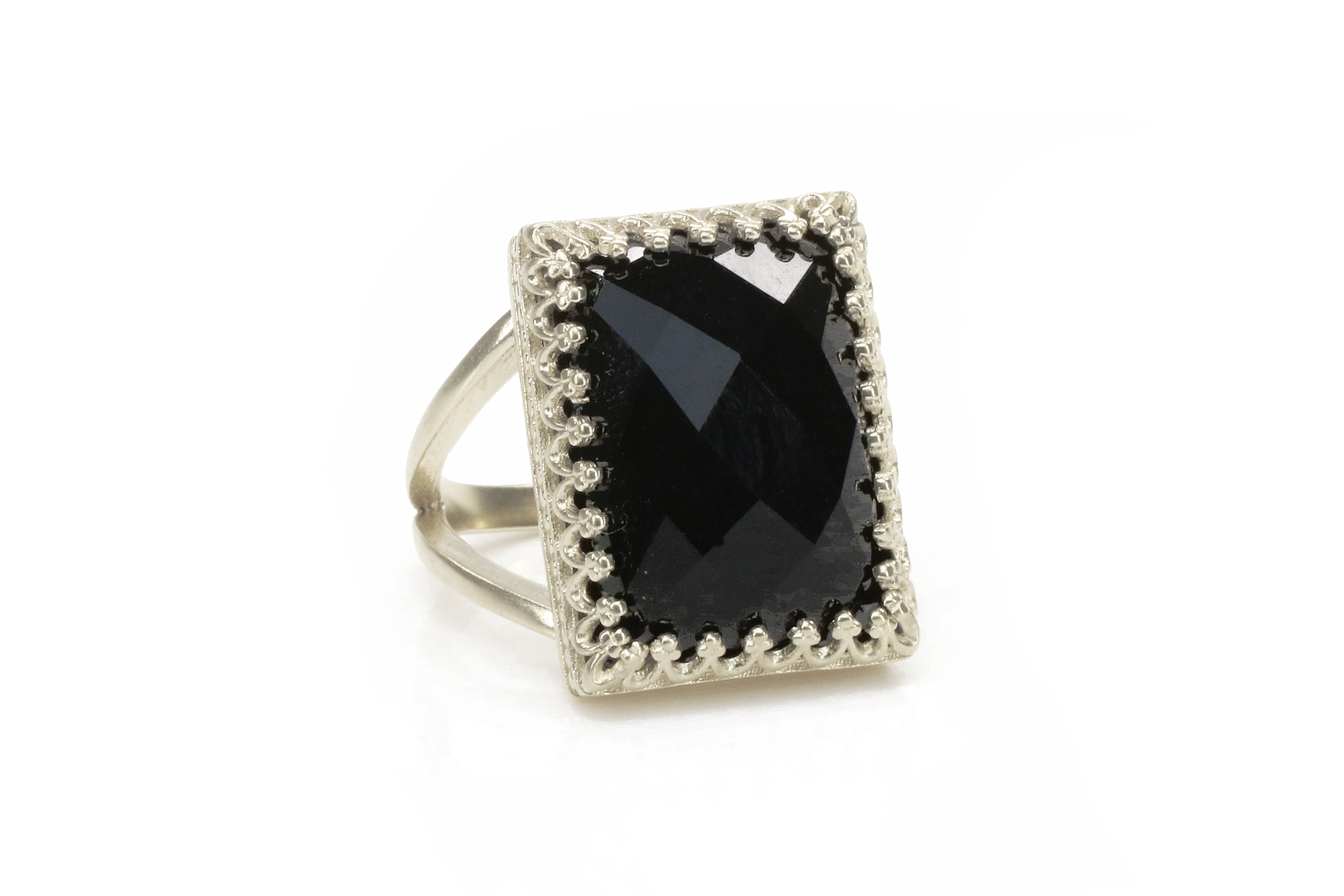 Rectangular Black Onyx in 925 Sterling Silver Ring Rings Anemone Jewelry