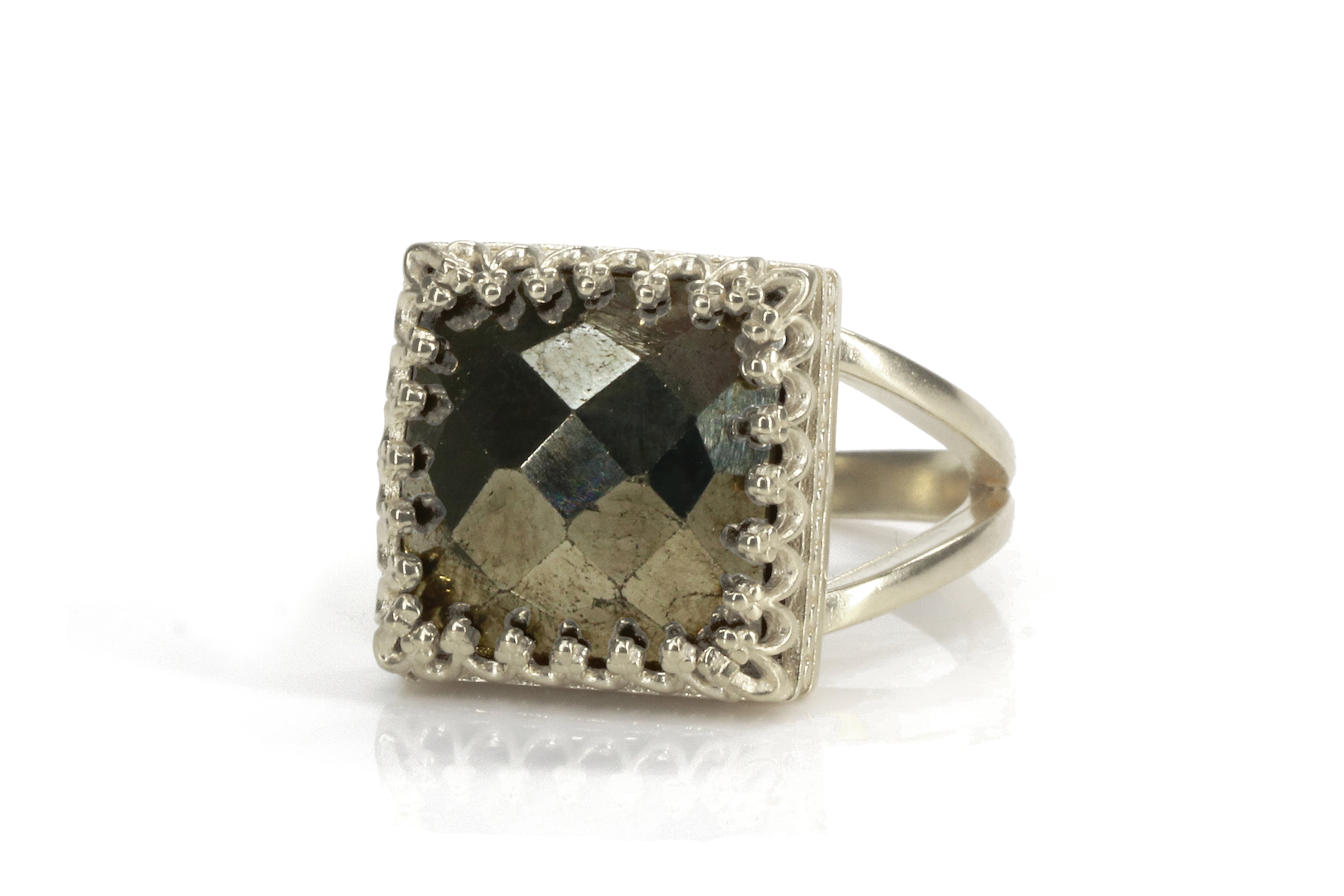 Stunning Square Pyrite Gold Ring Rings Anemone Jewelry