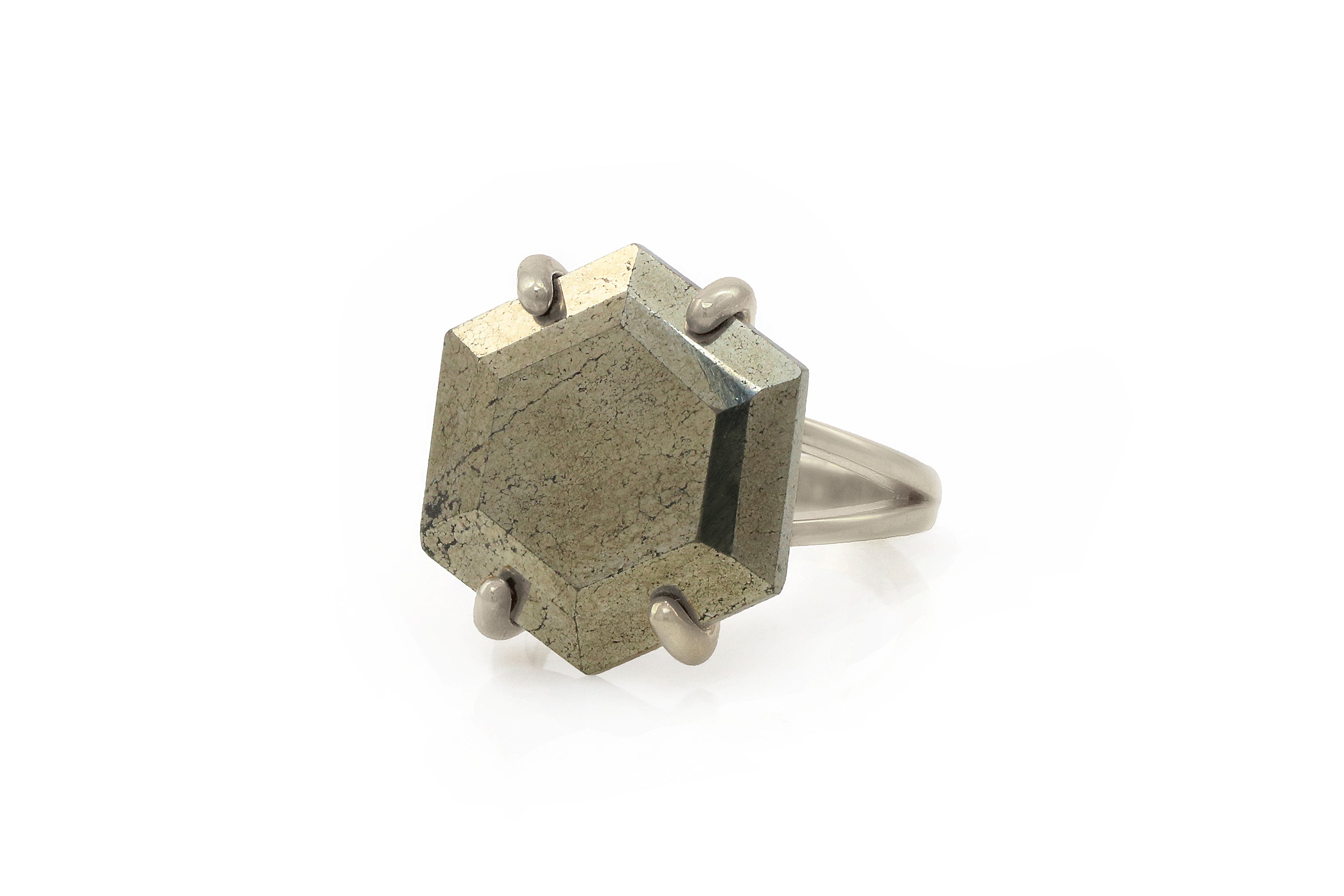 Hexagon 925 Silver Pyrite Ring Rings Anemone Jewelry