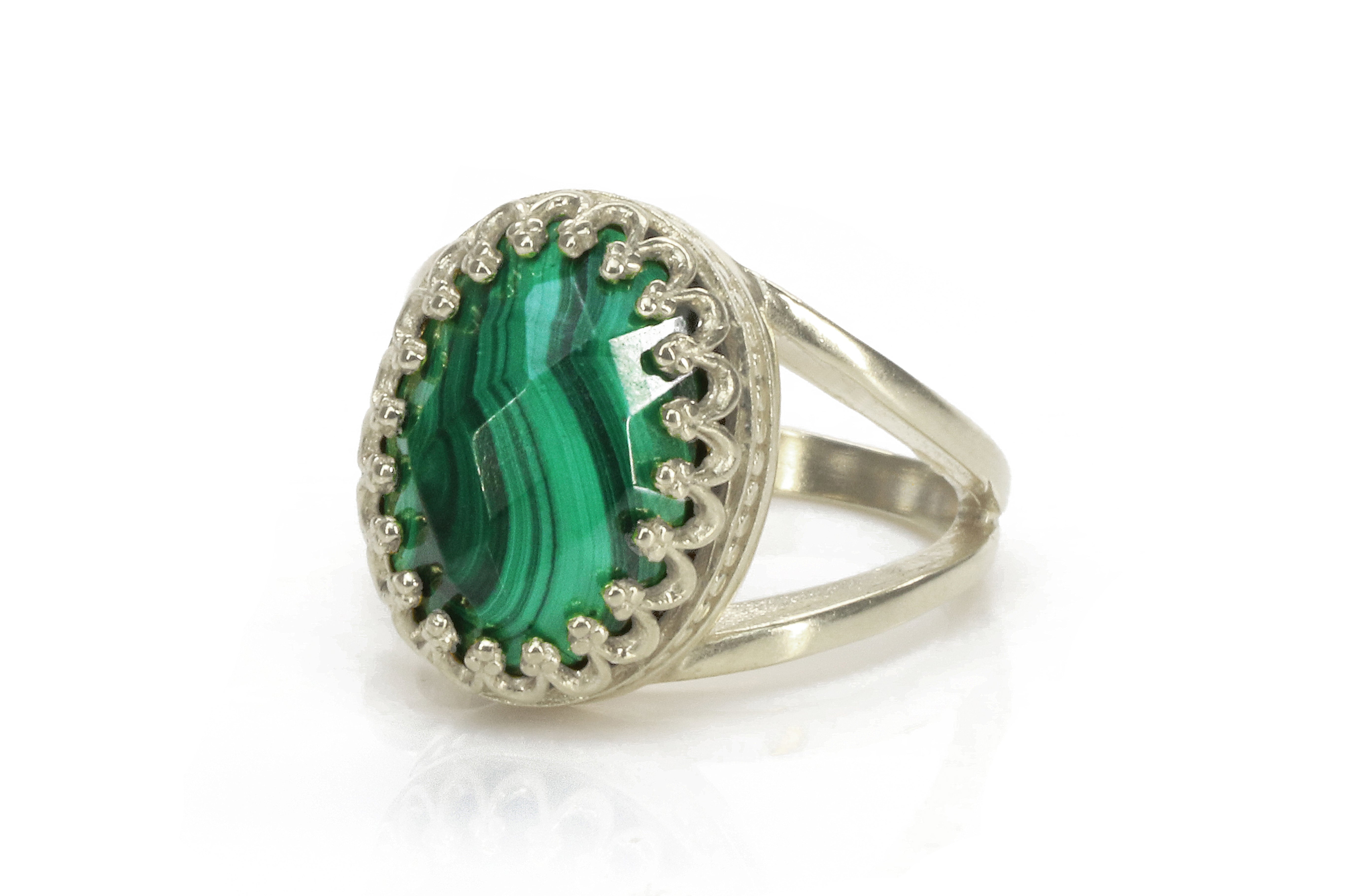Elegant Malachite Ring with 14K Rose Gold-filled Band Rings Anemone Jewelry