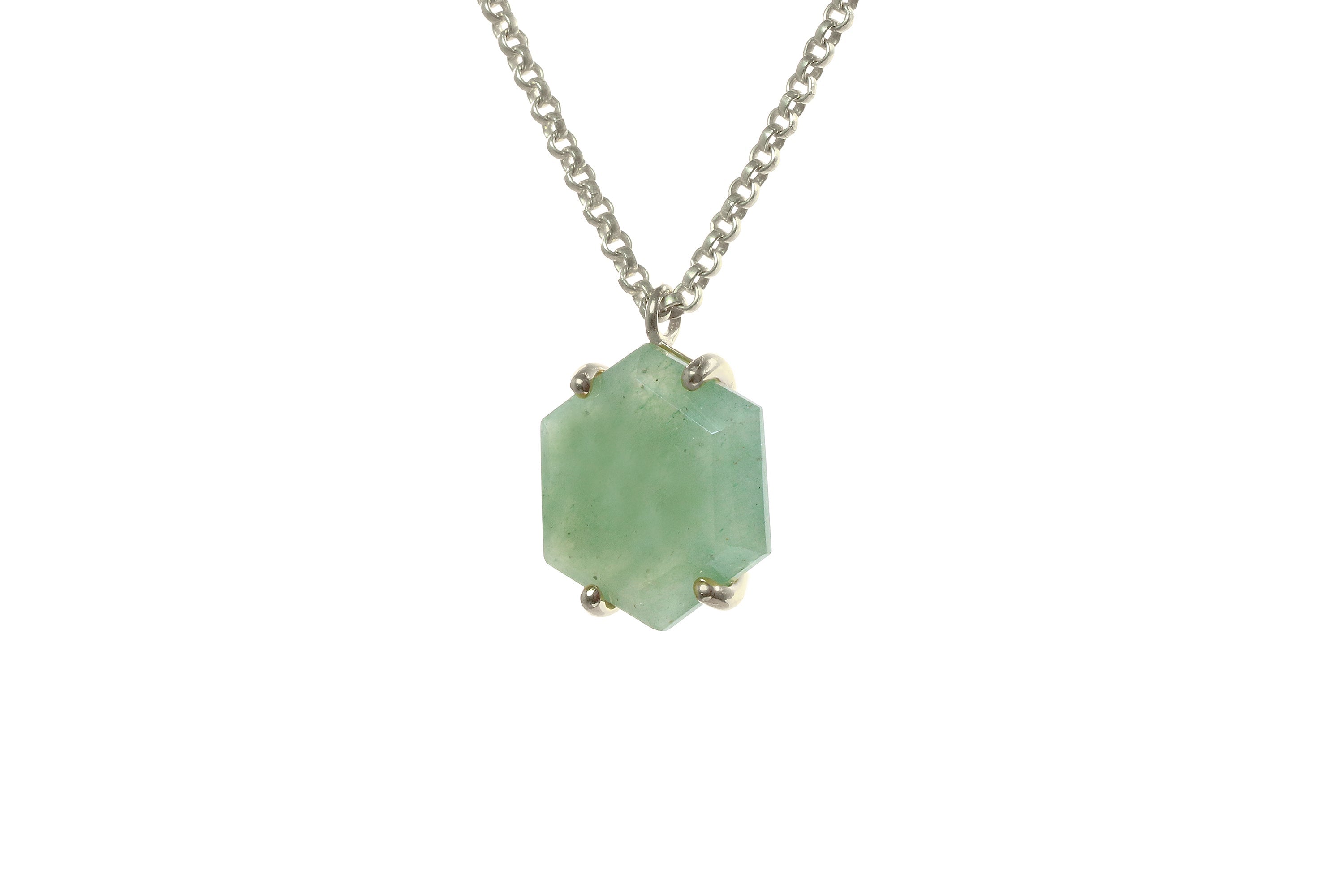 Hexagon Aventurine Pendant Gold Necklace necklaces Anemone Jewelry