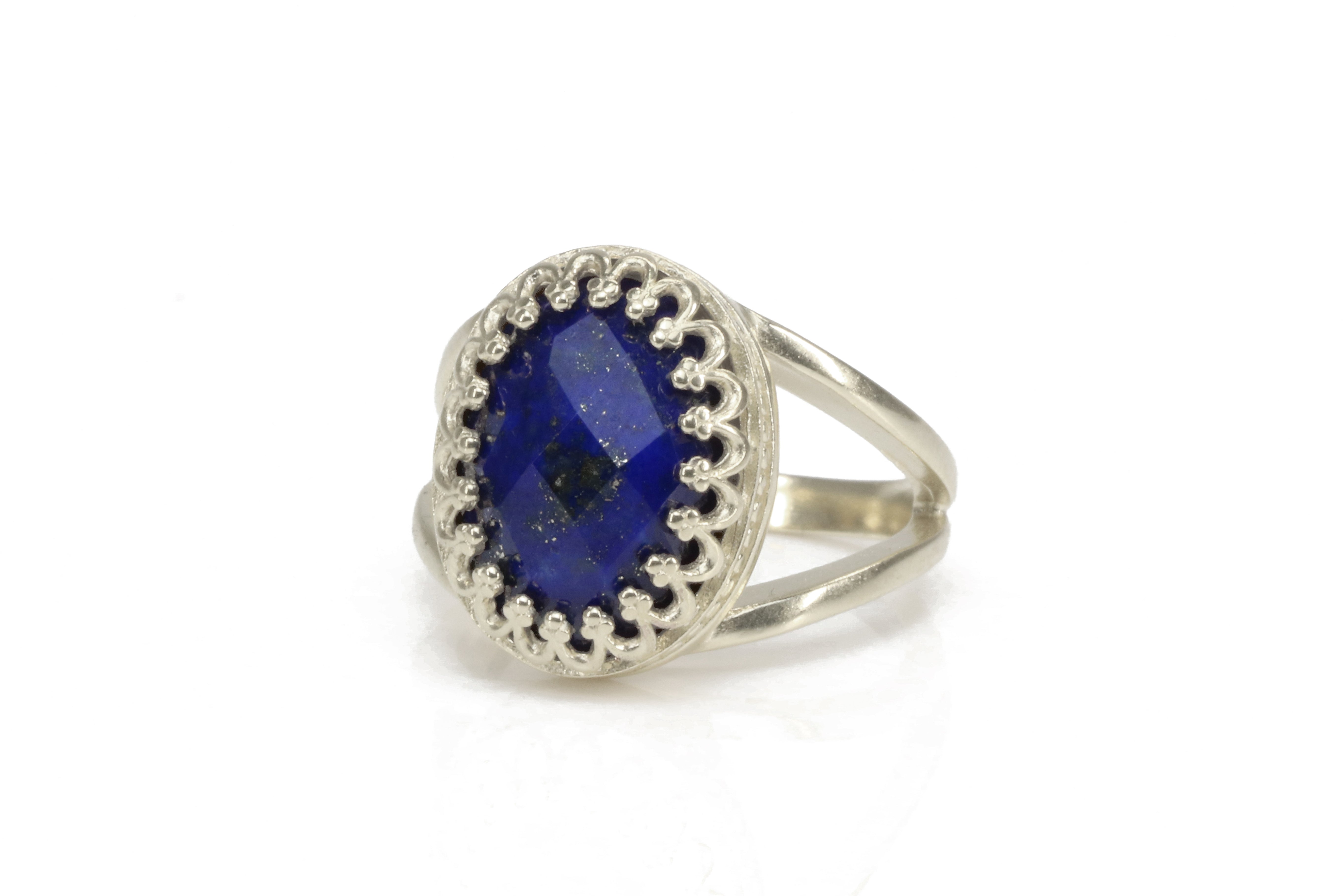 Stunning Oval Lapis Lazuli Ring in 14k Gold-filled Double Band Rings Anemone Jewelry