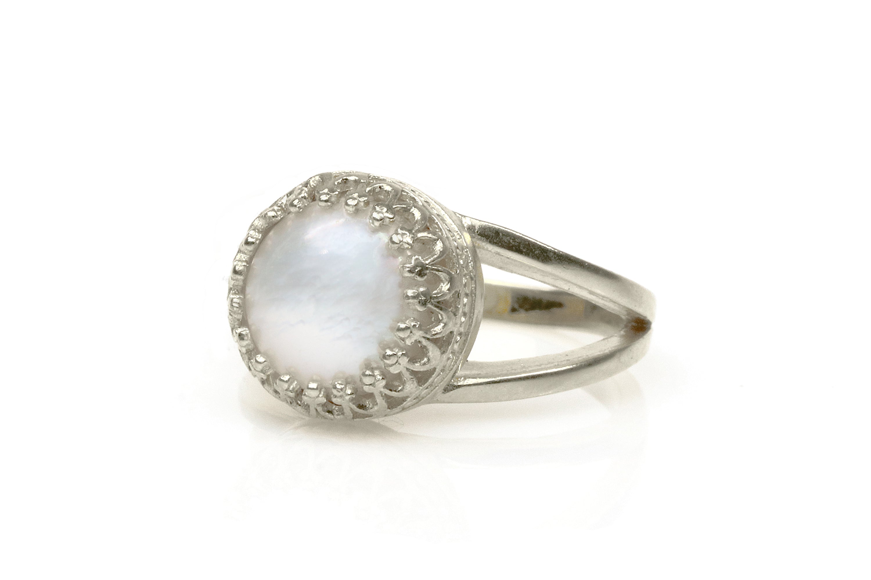 Intricate Mother of Pearl Sterling Silver Rings Rings Anemone Jewelry