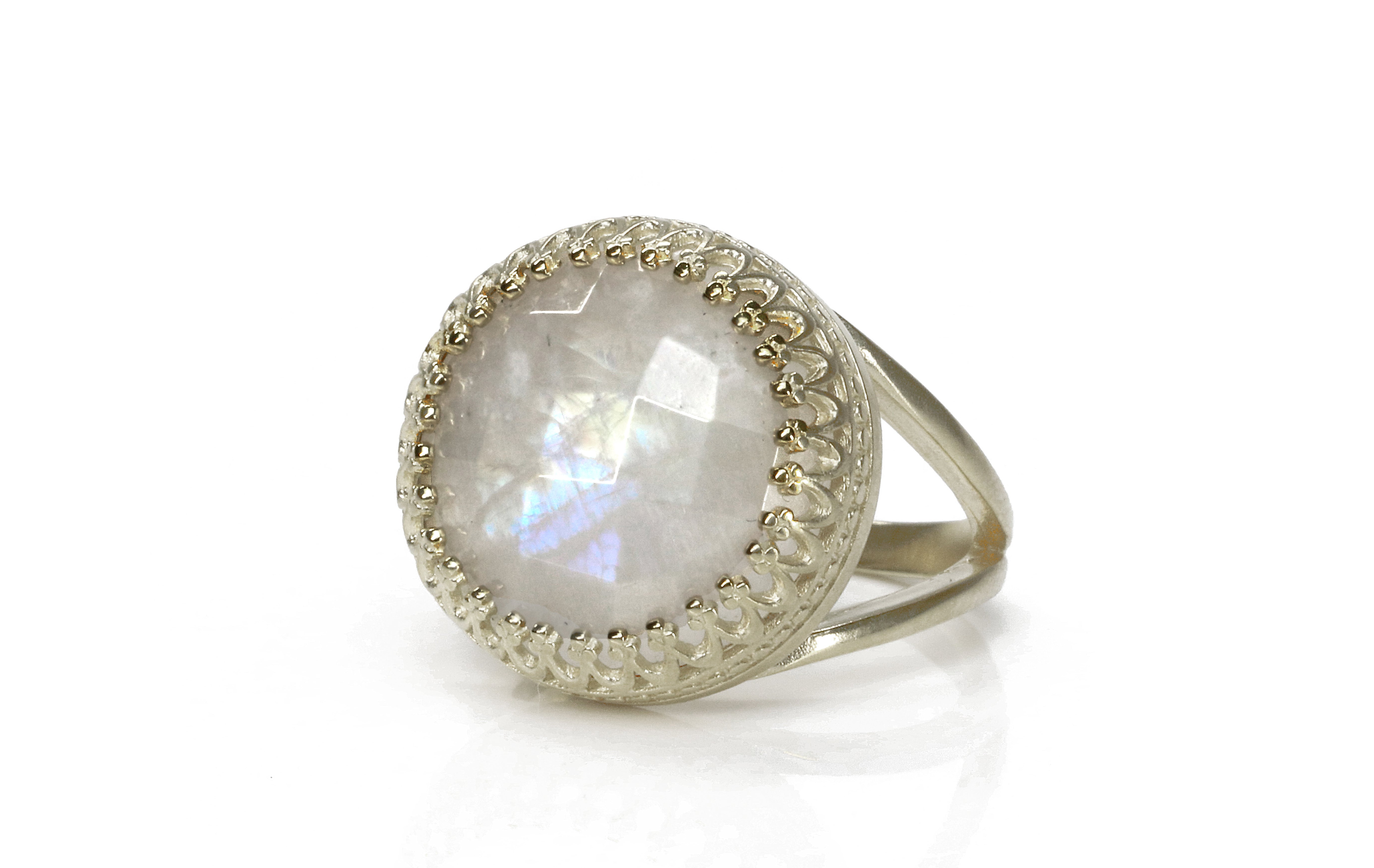 Round Rainbow Moonstone Ring in Gold Filled Band Rings Anemone Jewelry