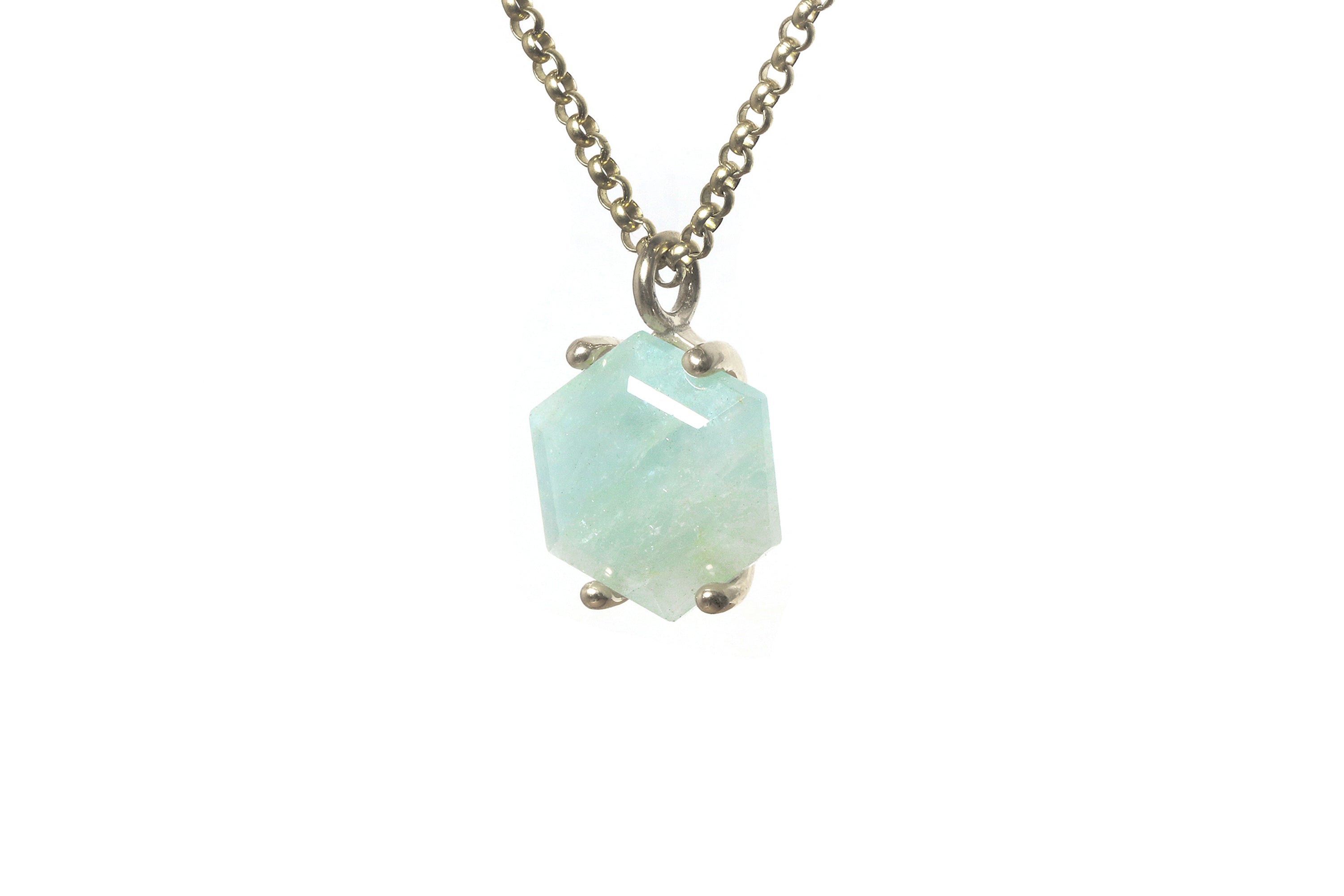 Hexagon Pendant Aquamarine Gold Necklace necklaces Anemone Unique