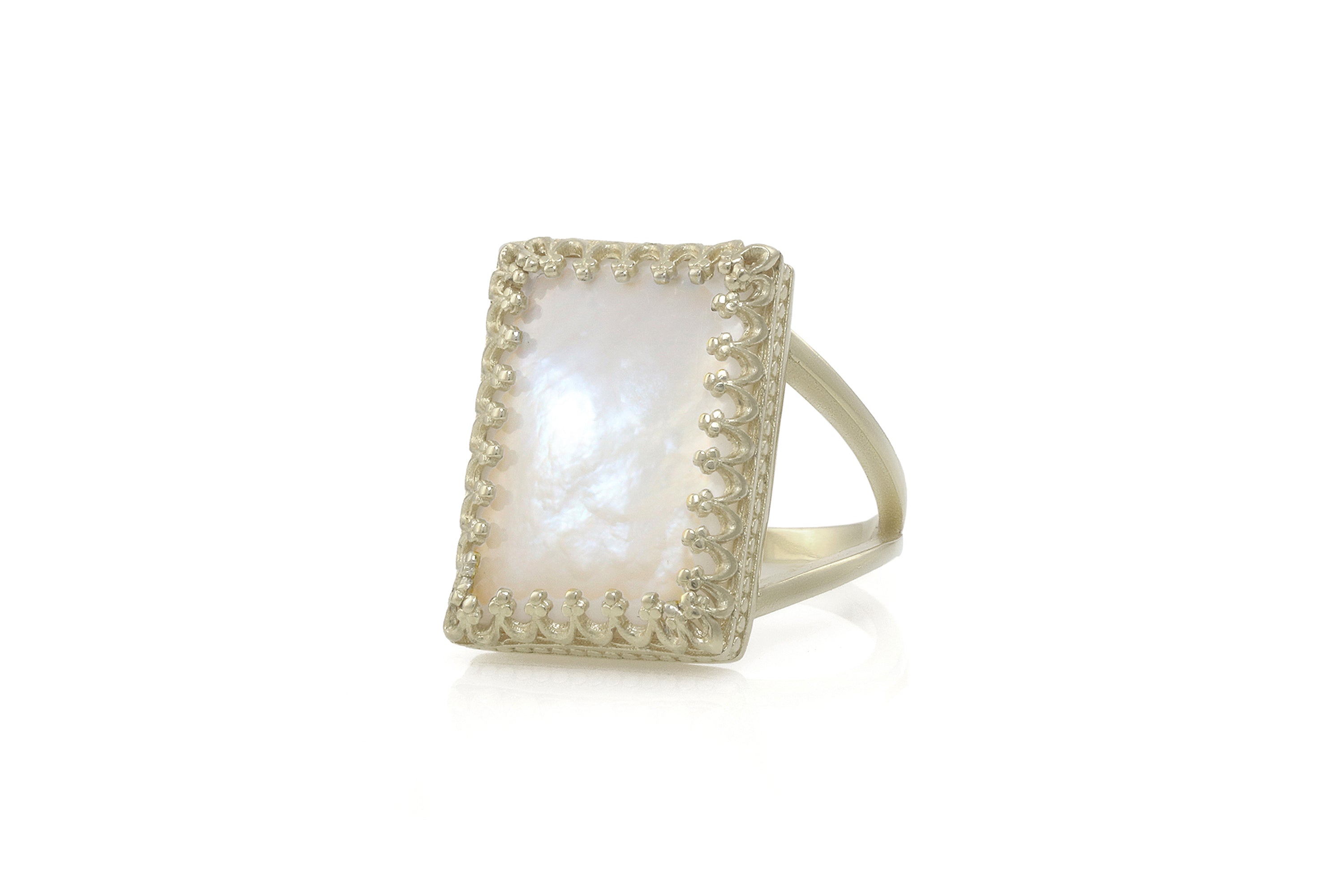 Mother of Pearl Sterling Silver Ring Rings Anemone Jewelry