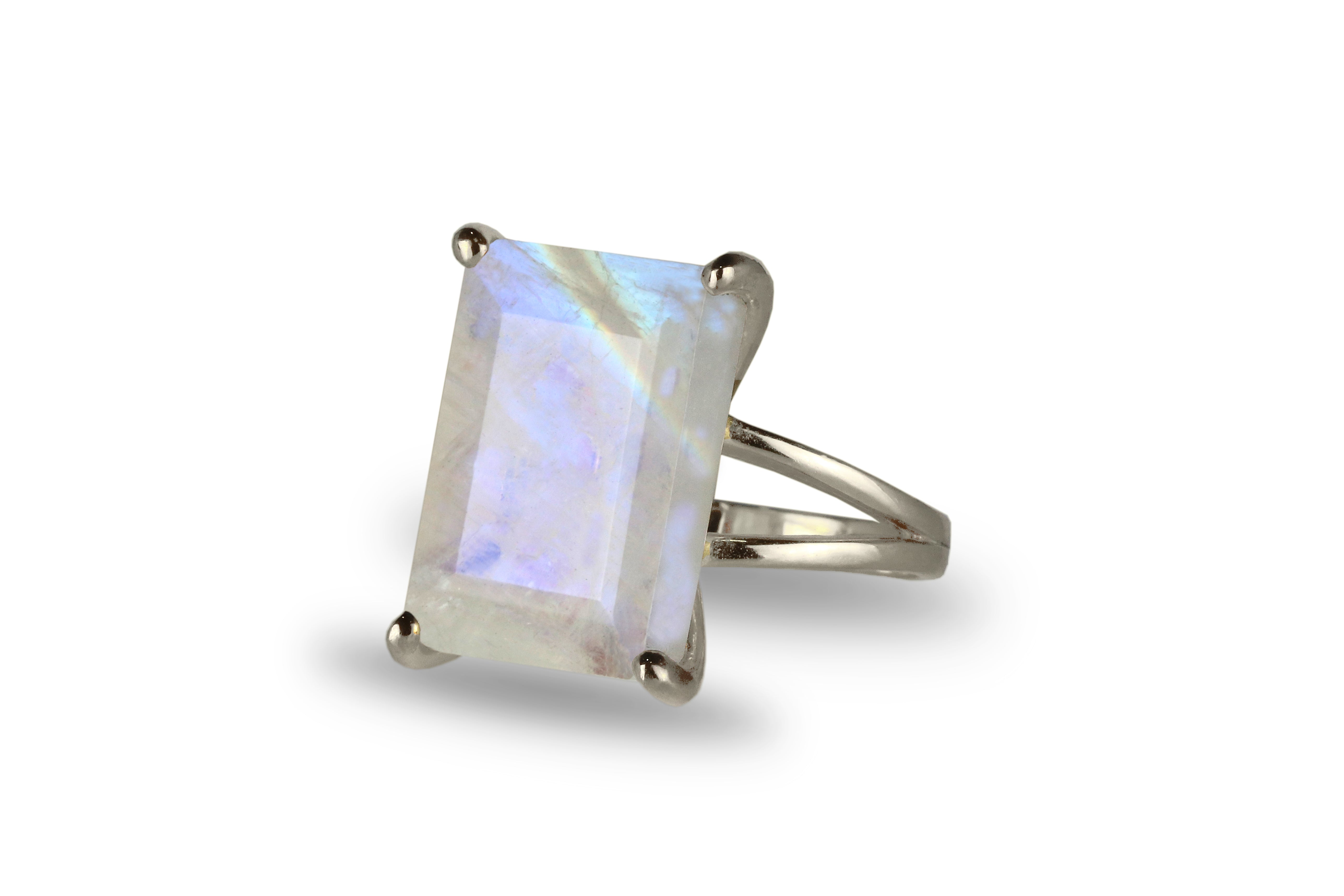 Rectangle Moonstone Ring in 14k Gold Prongs Rings Anemone Jewelry