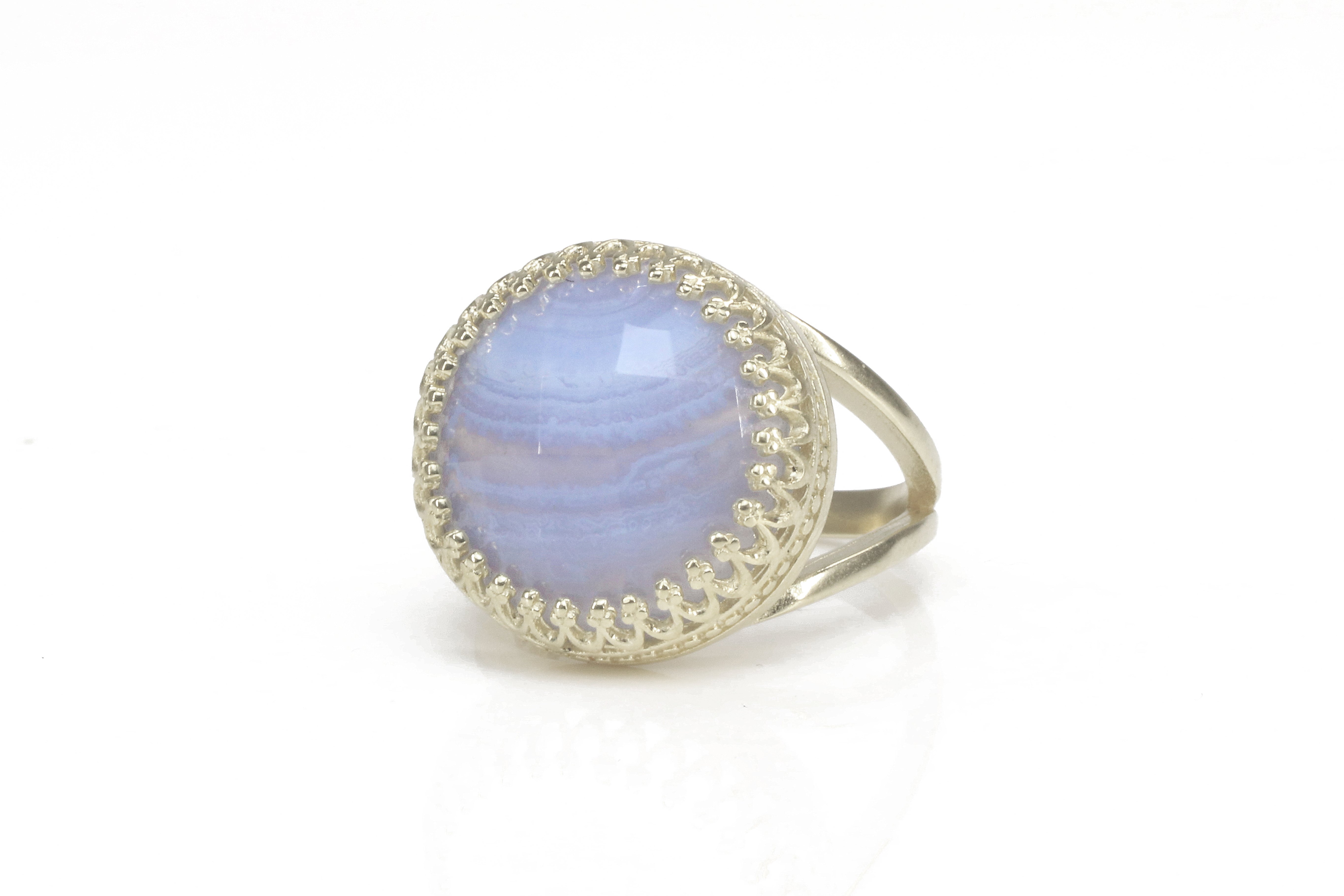 Neat Statement Blue Lace Agate Ring in Sterling Silver Rings Anemone Jewelry