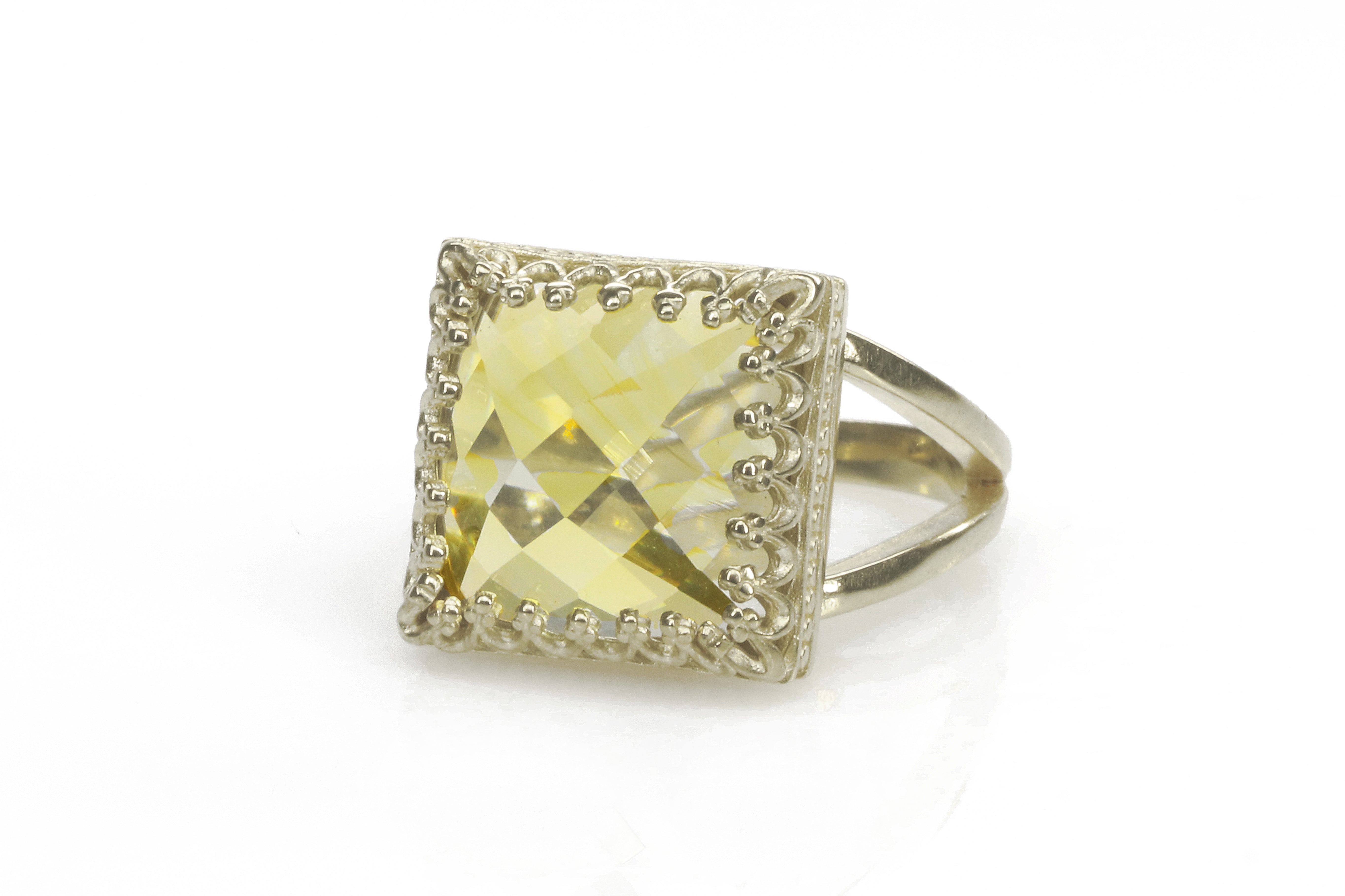 Lemon Quartz 925 Sterling Silver in Prong Setting Rings Anemone Jewelry