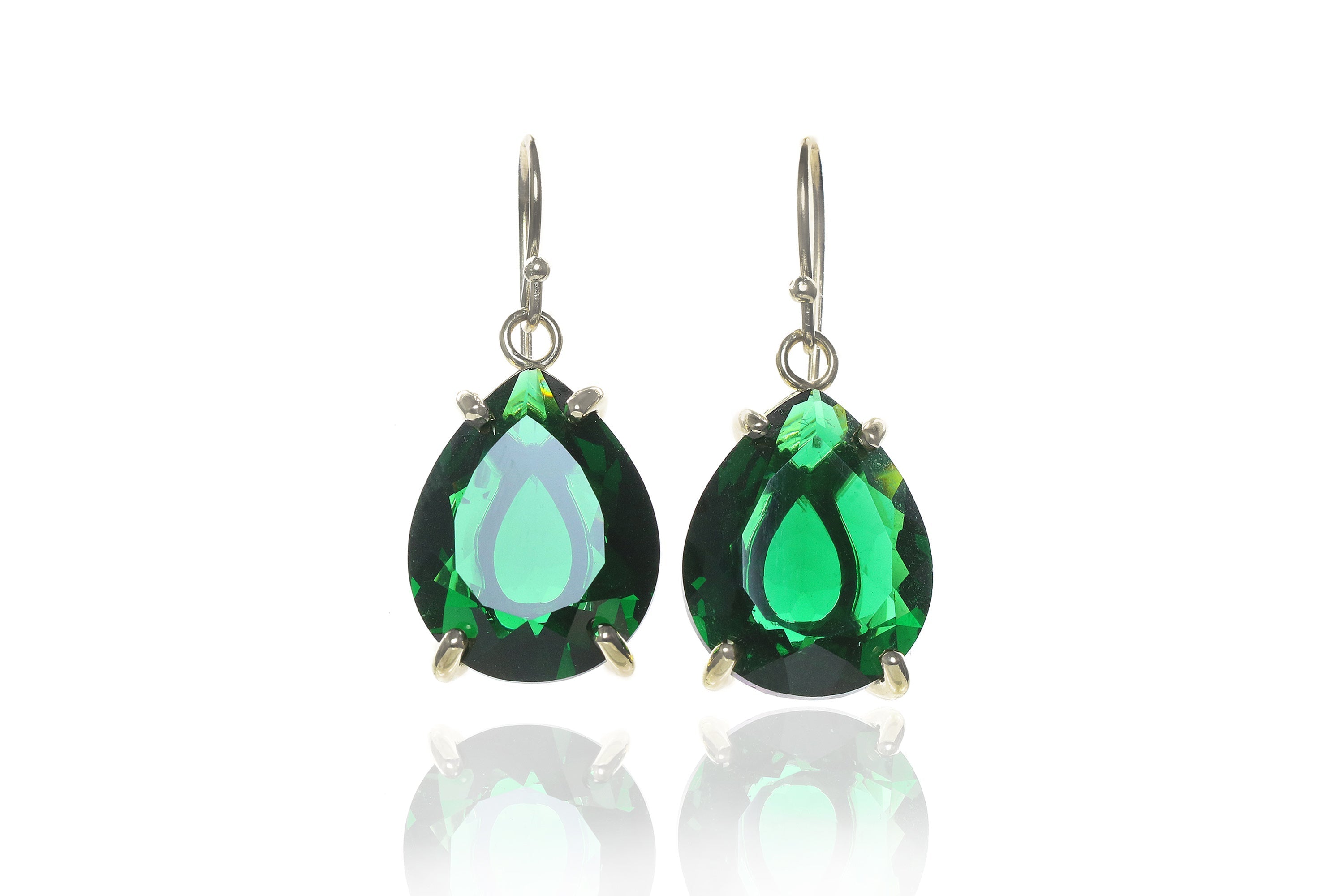Artisan Pear Shaped Emerald Gold Earrings Earrings Anemone Jewelry