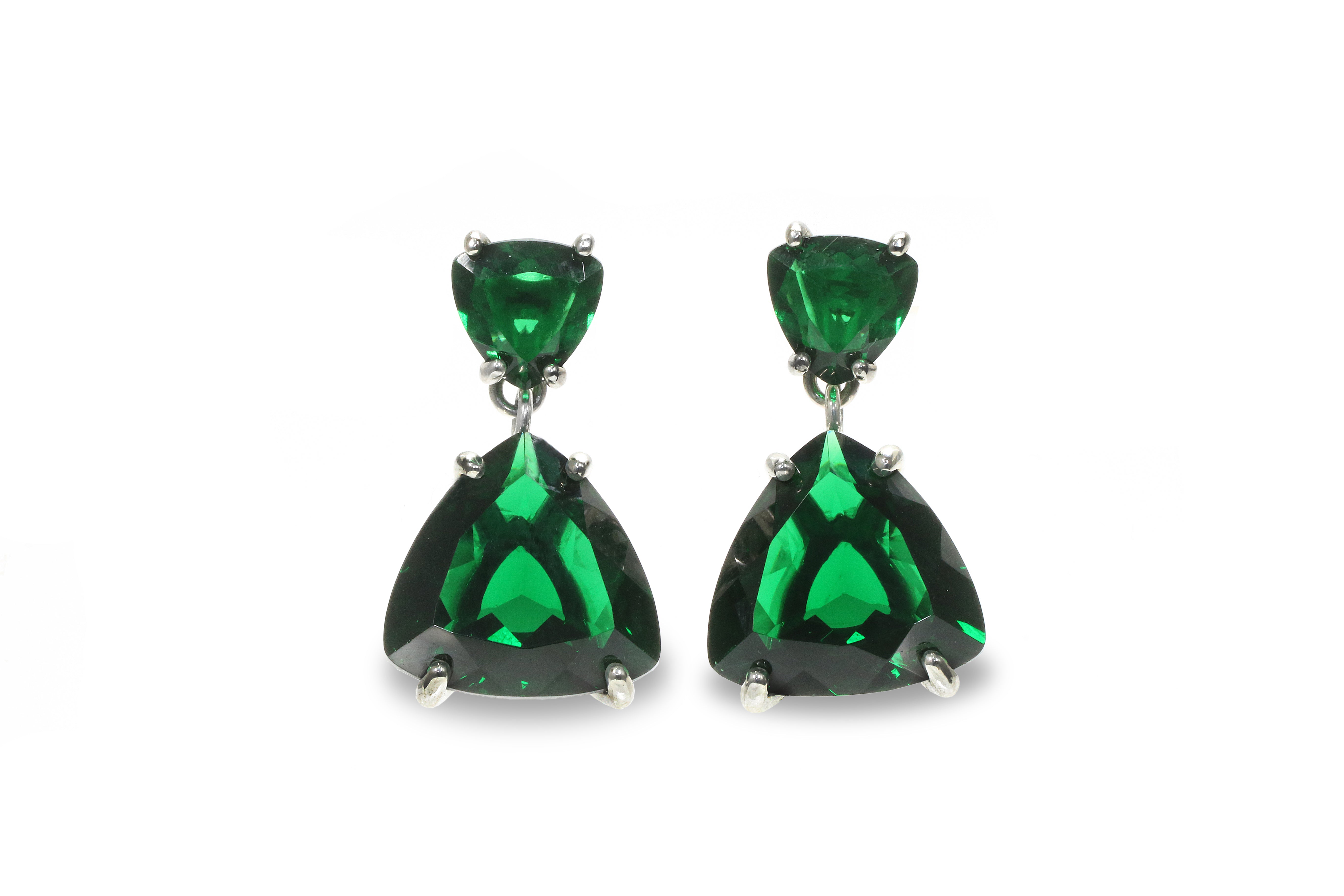 14k Gold Double Stone Emerald Earrings Earrings Anemone Jewelry