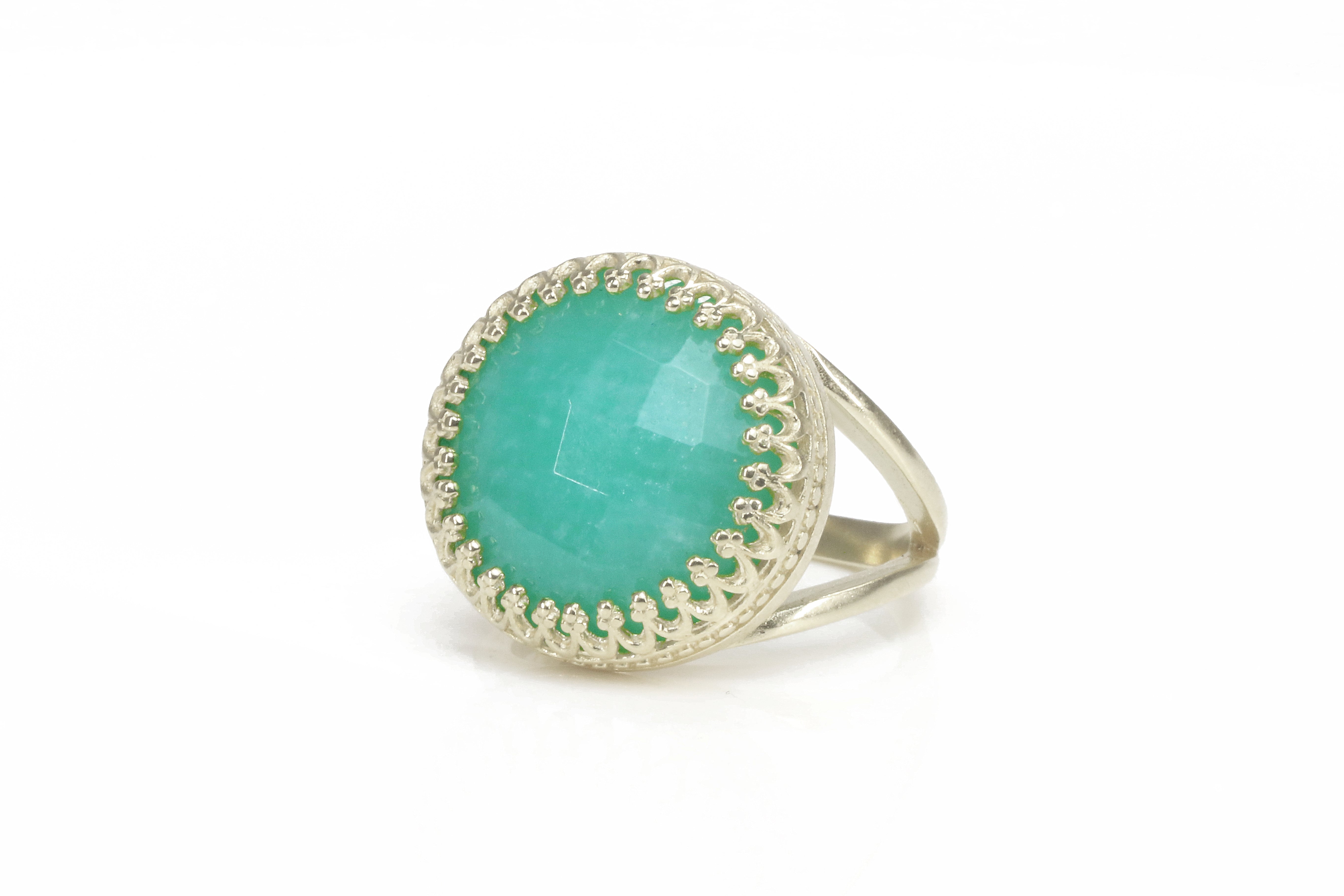 Captivating Large Round Amazonite Ring in 14k Gold Rings Anemone Jewelry