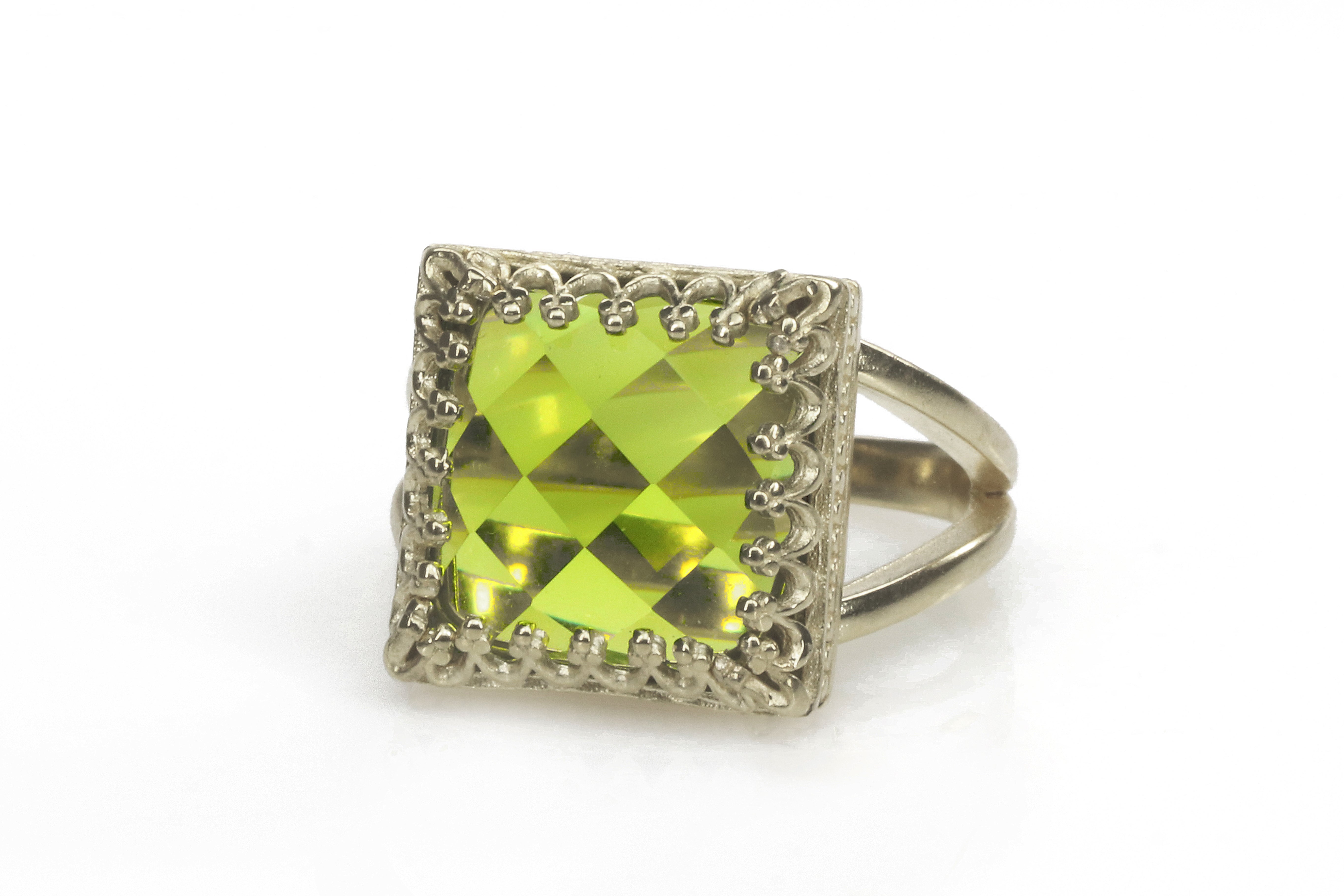 Square Peridot in 14k Gold Ring Rings Anemone Jewelry