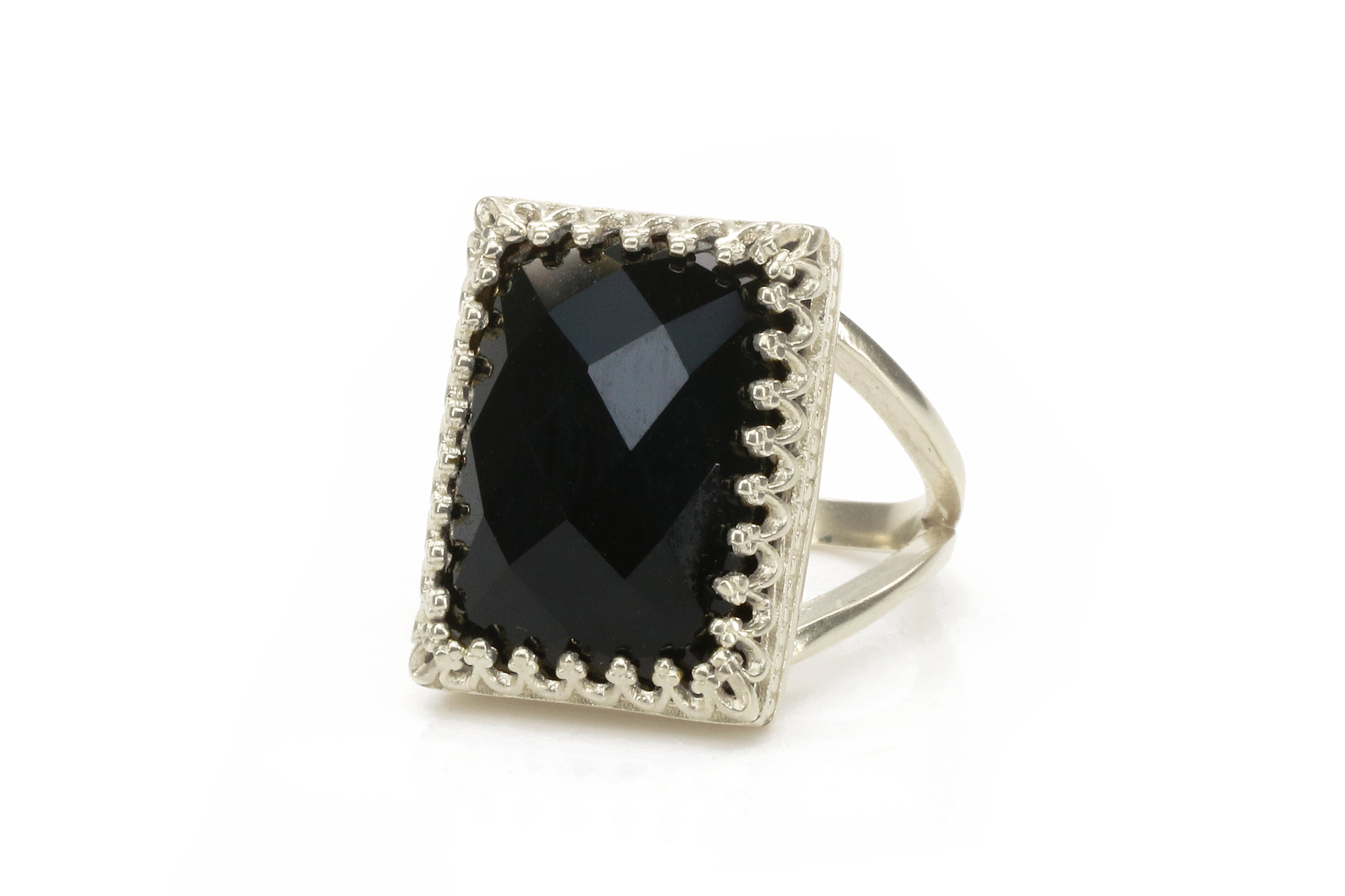 Rectangular Black Onyx in 925 Sterling Silver Ring Rings Anemone Jewelry