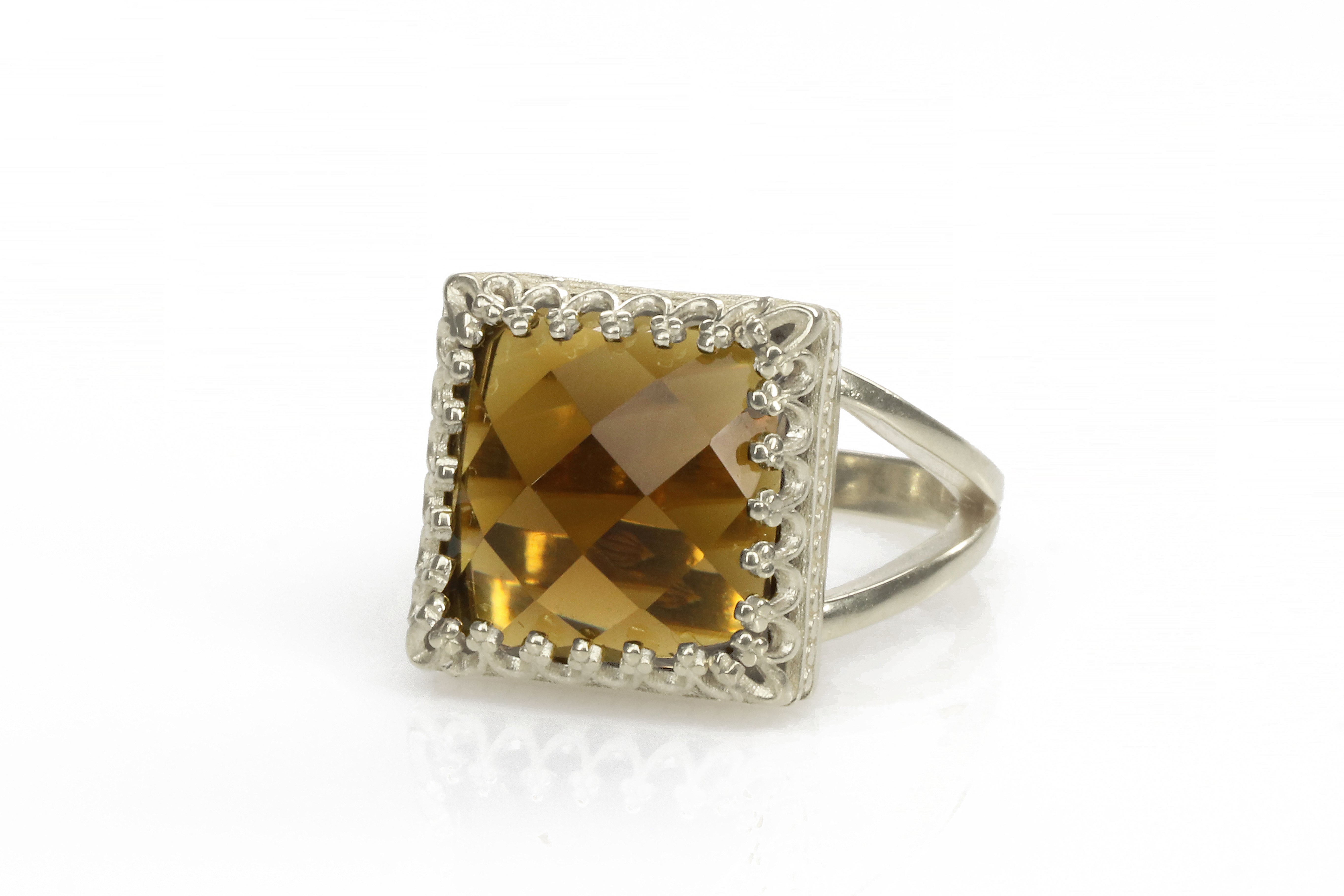 Faceted Square Smoky Quartz in 14k Gold Filled Band Rings Anemone Jewelry