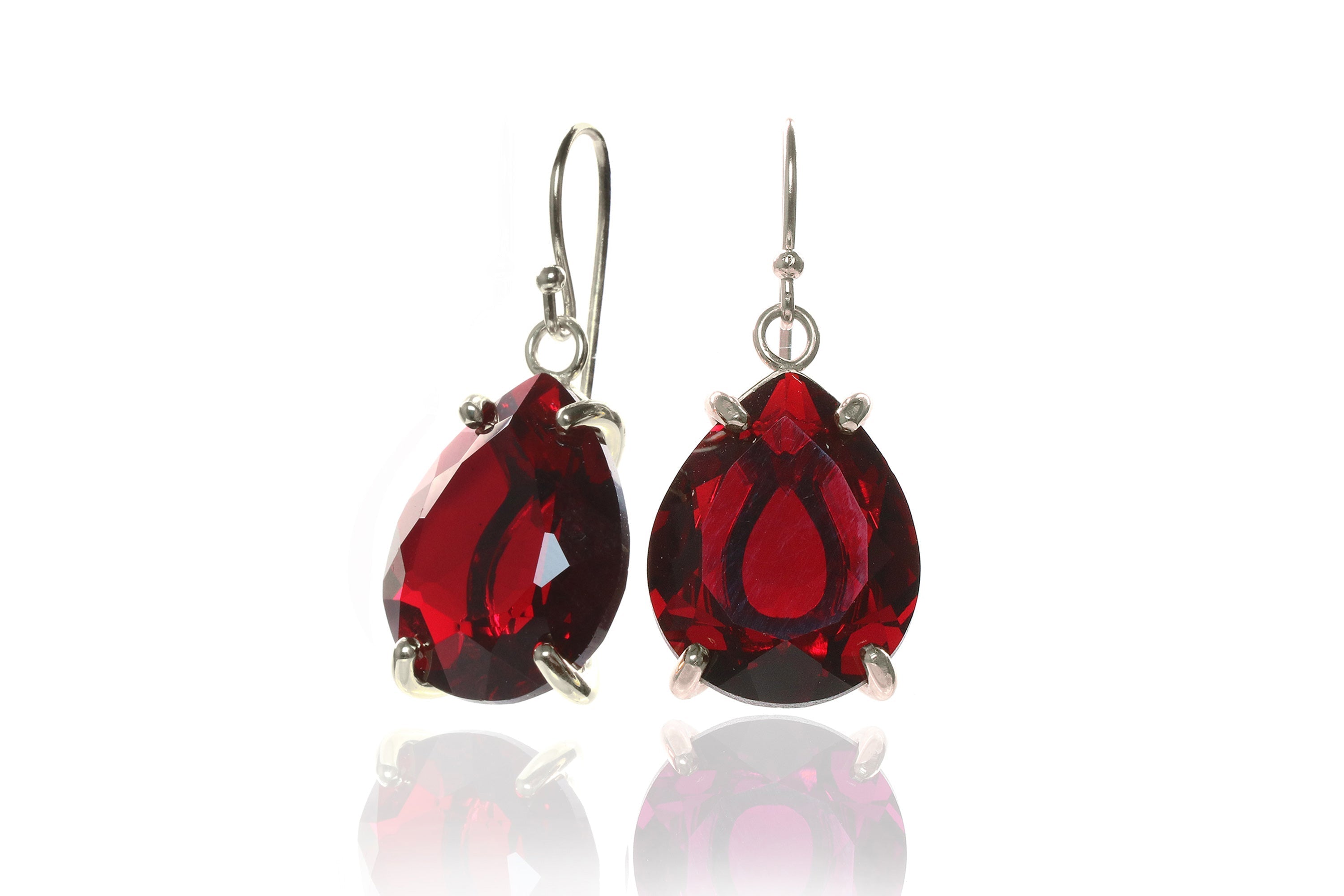Dangling Pear Shaped Garnet Earrings in Gold Earrings Anemone Jewelry