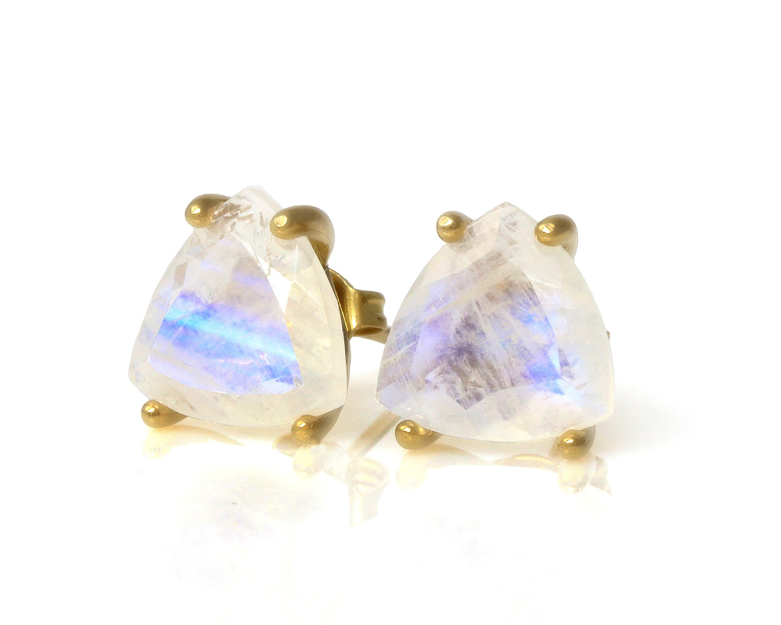 Natural Moonstone Earrings in 14k Gold Stud Earrings Anemone Unique