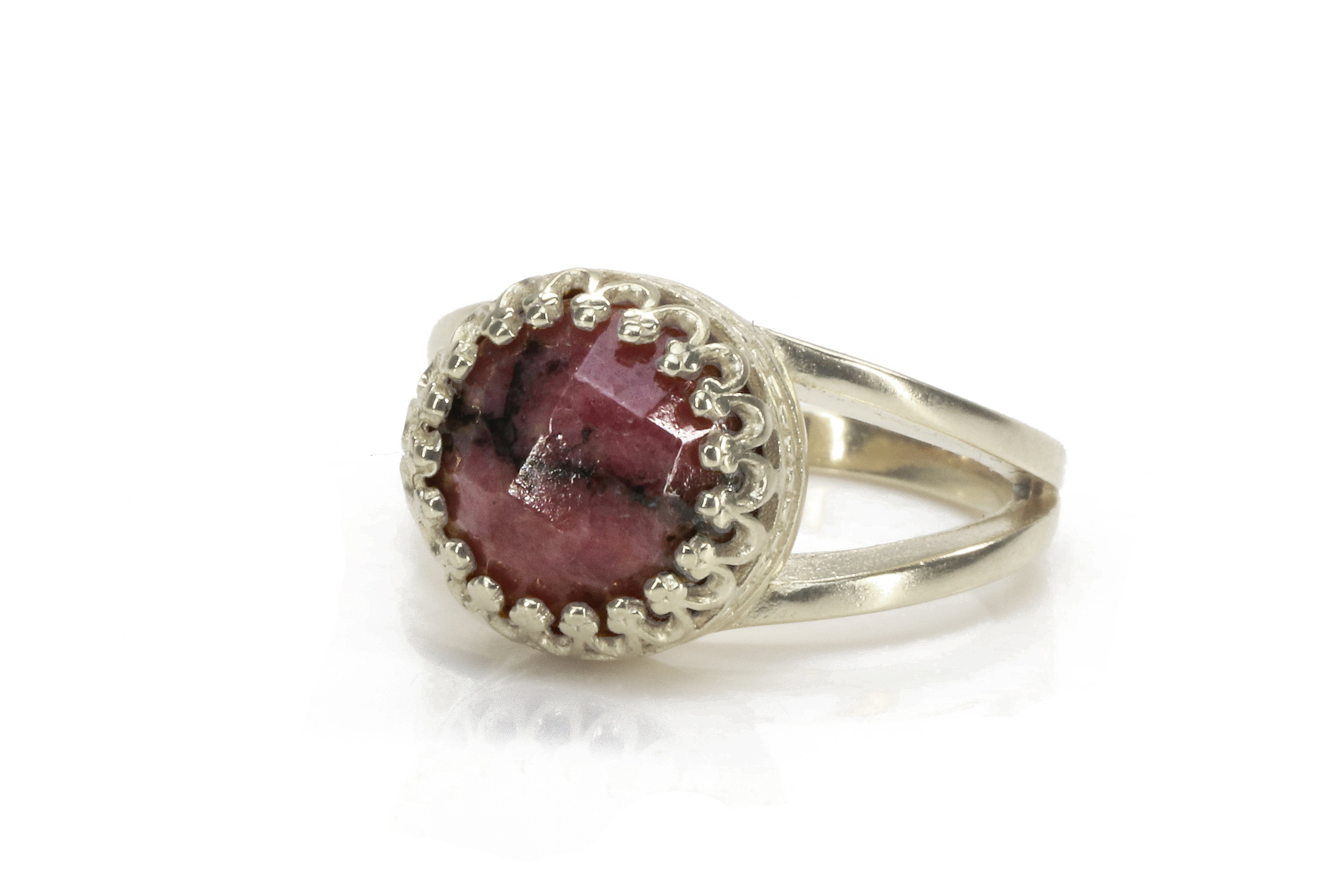 Stylish Rhodonite Ring with 14K Rose Gold-filled Band Rings Anemone Jewelry