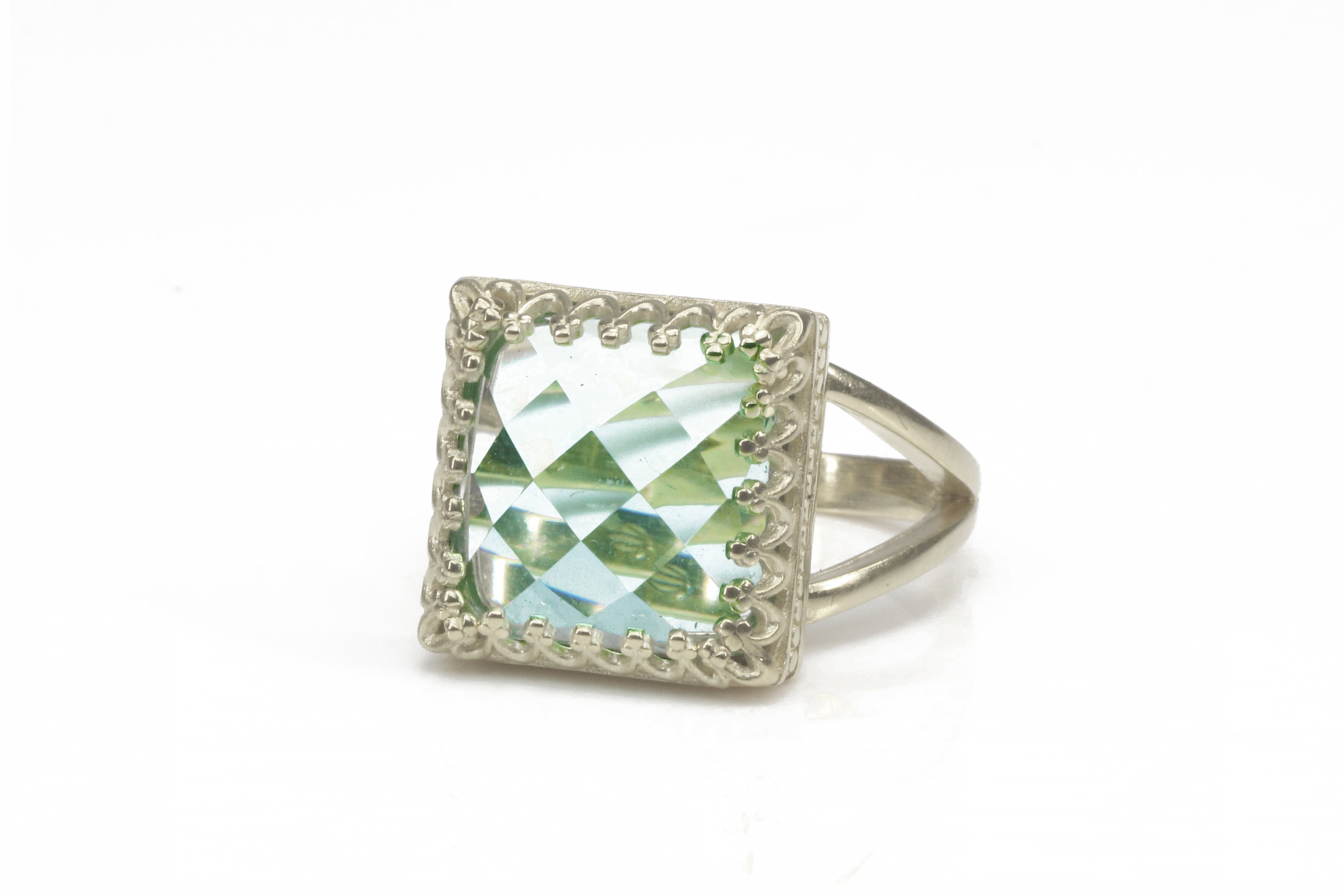 Faceted Blue Topaz Ring with 14k Gold-filled Double Band Rings Anemone Jewelry