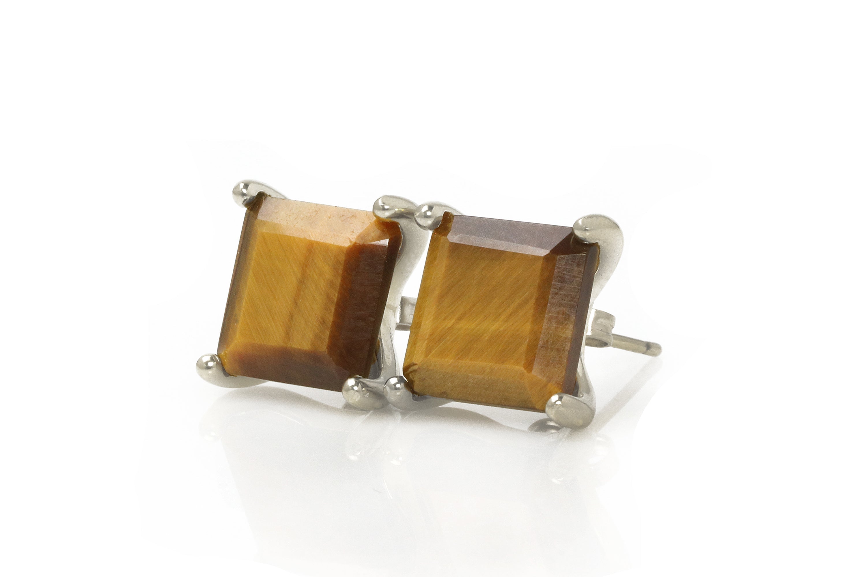Square Brown Tiger Eye Earrings in Gold Earrings Anemone Unique