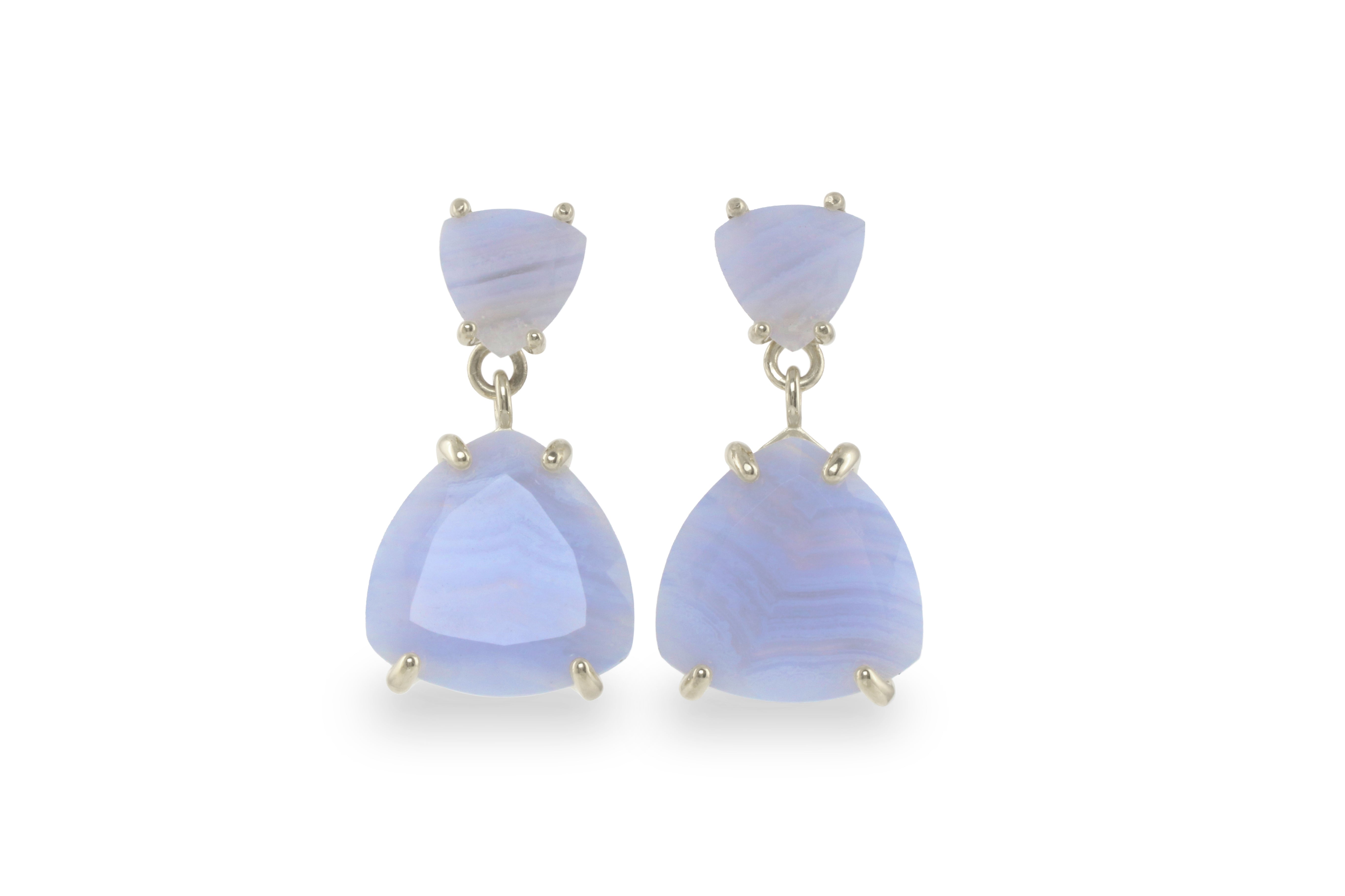 Blue Lace Agate Gemstone Gold Dangle Earrings Earrings Anemone Jewelry