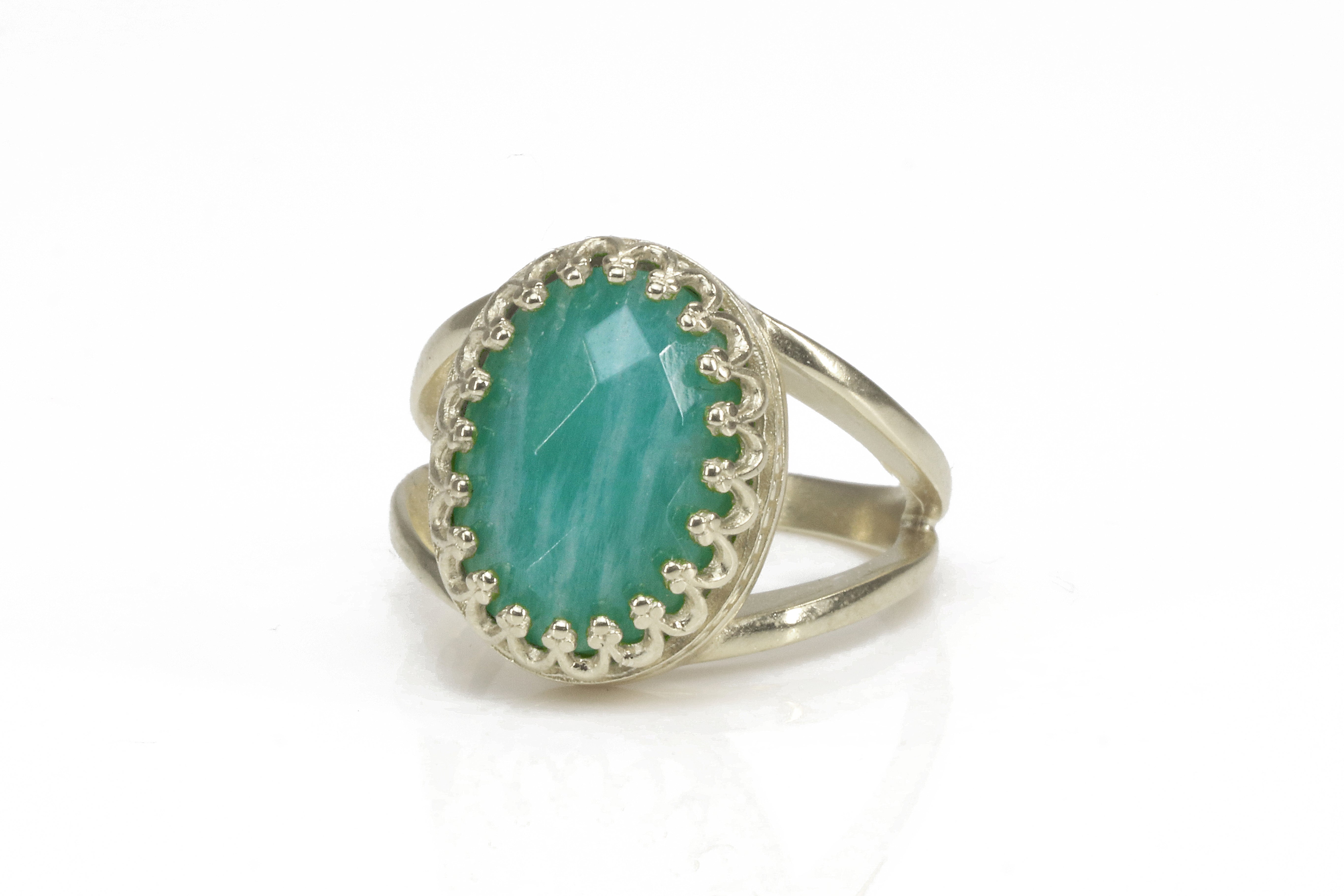 Charming Amazonite Ring in 14k Gold-filled Double Band Rings Anemone Jewelry
