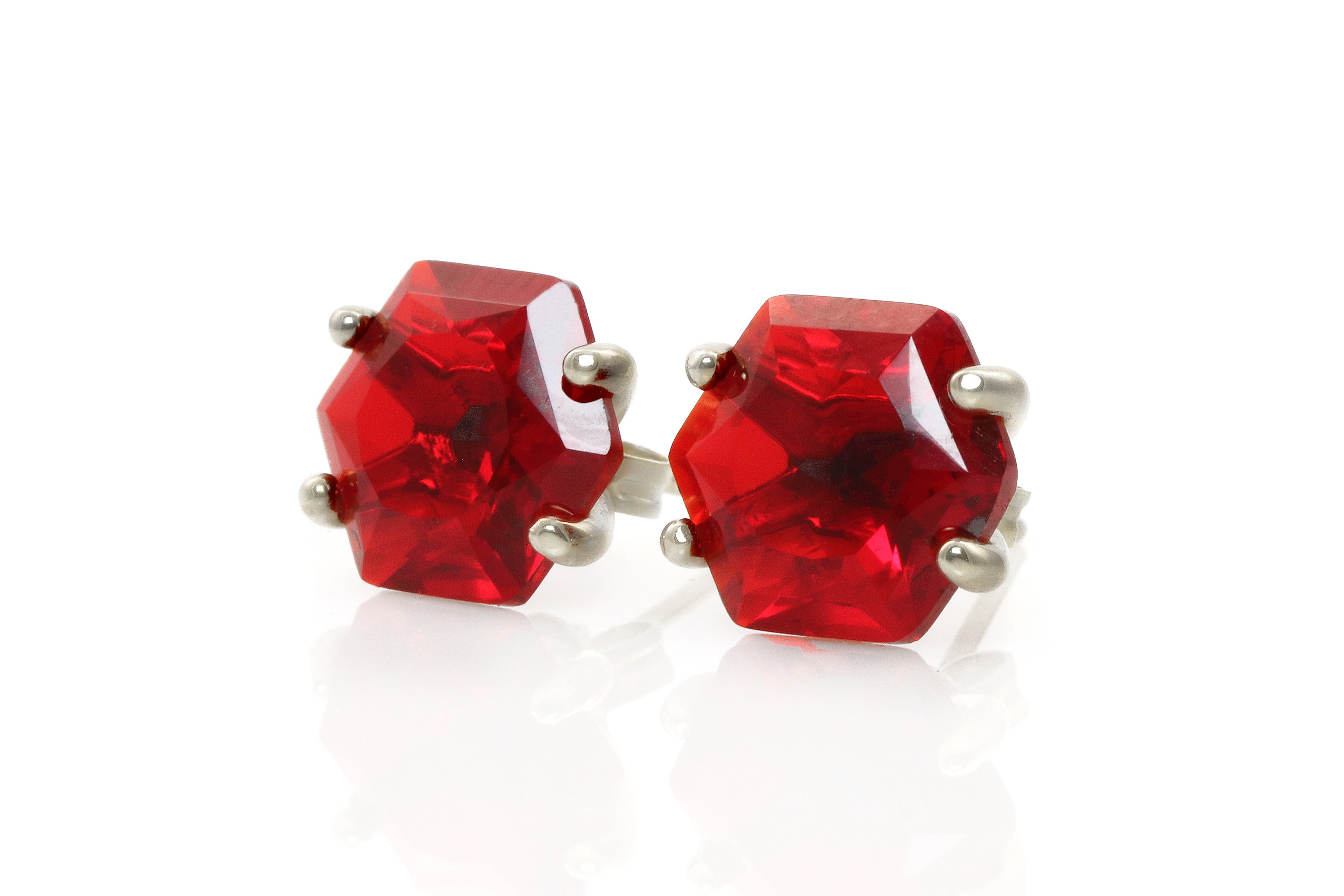 Hexagon Ruby Gold Stud Earrings Earrings Anemone Unique