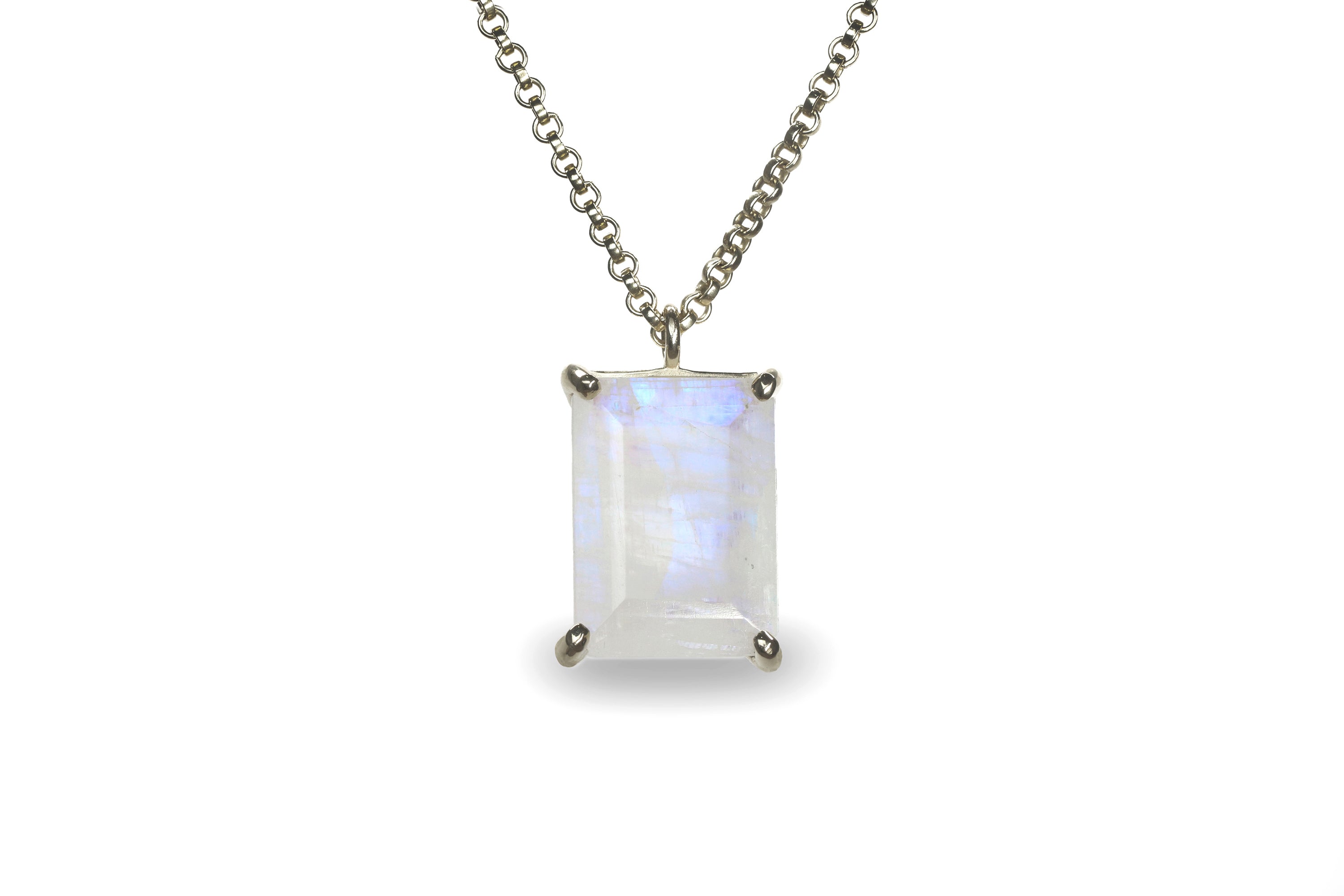 Silver Rectangle Moonstone Necklace necklaces Anemone Jewelry