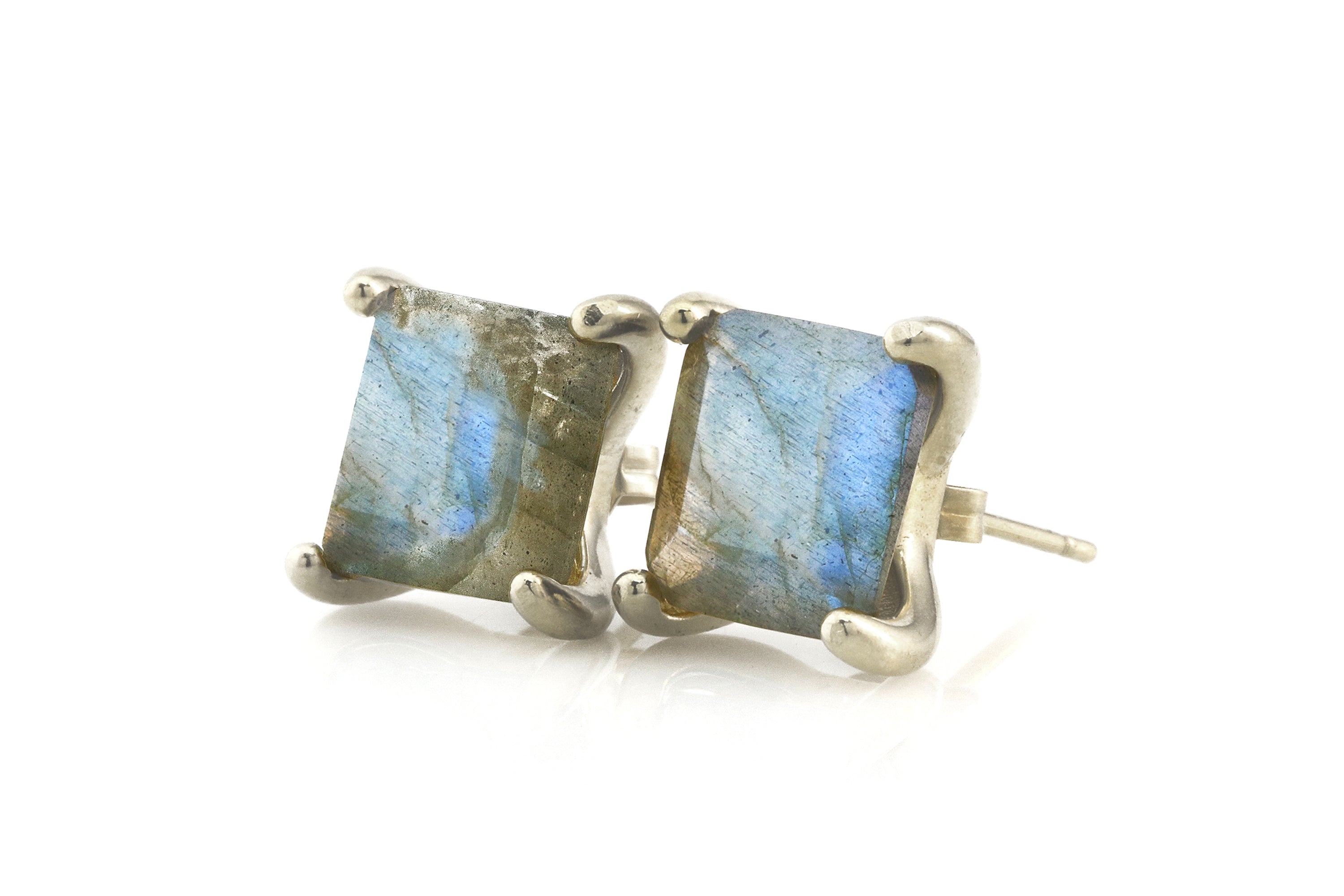 Flashy Gold Square Labradorite Earrings Earrings Anemone Unique