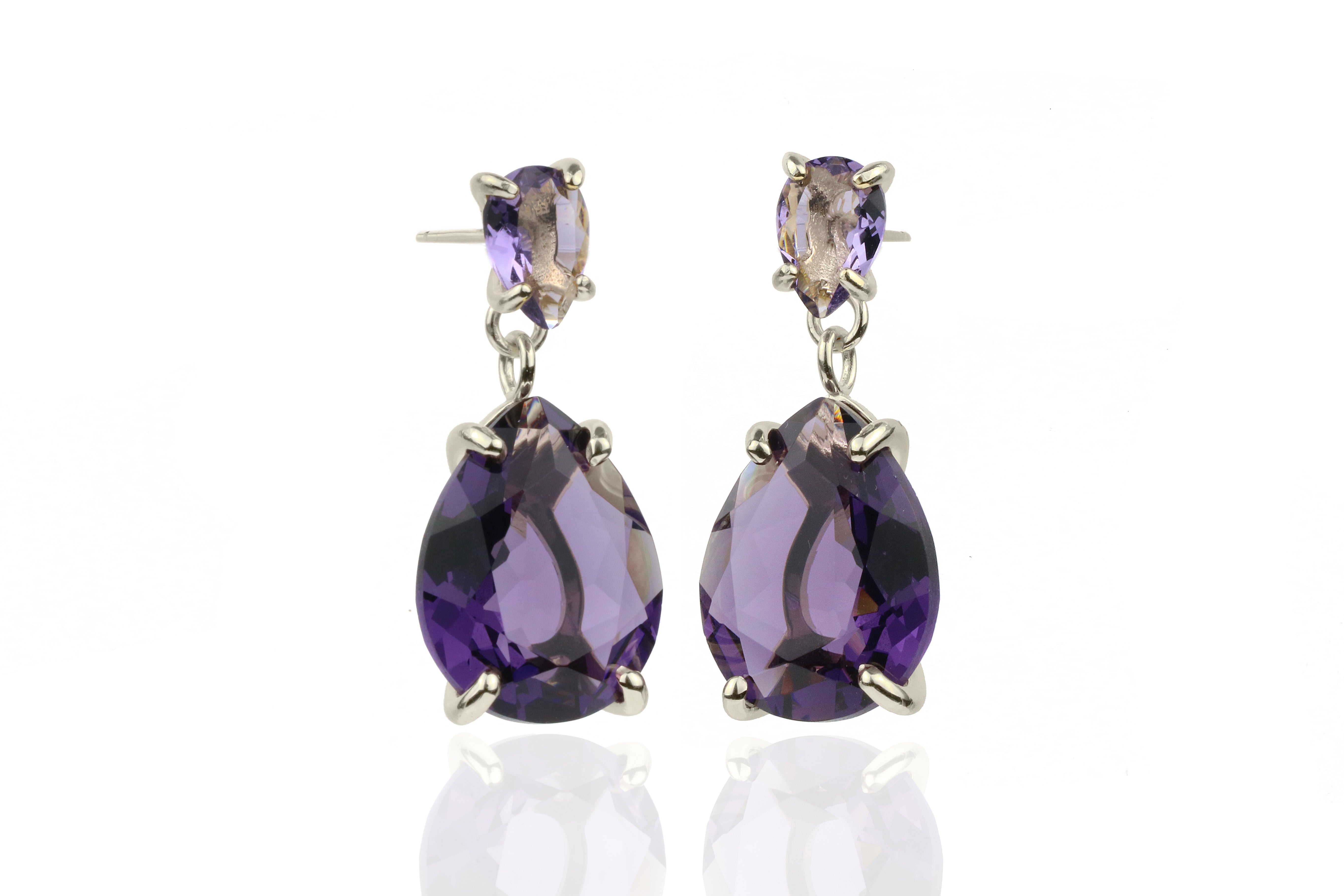 Dangling Statement Amethyst Earrings in 14k Gold Earrings Anemone Jewelry